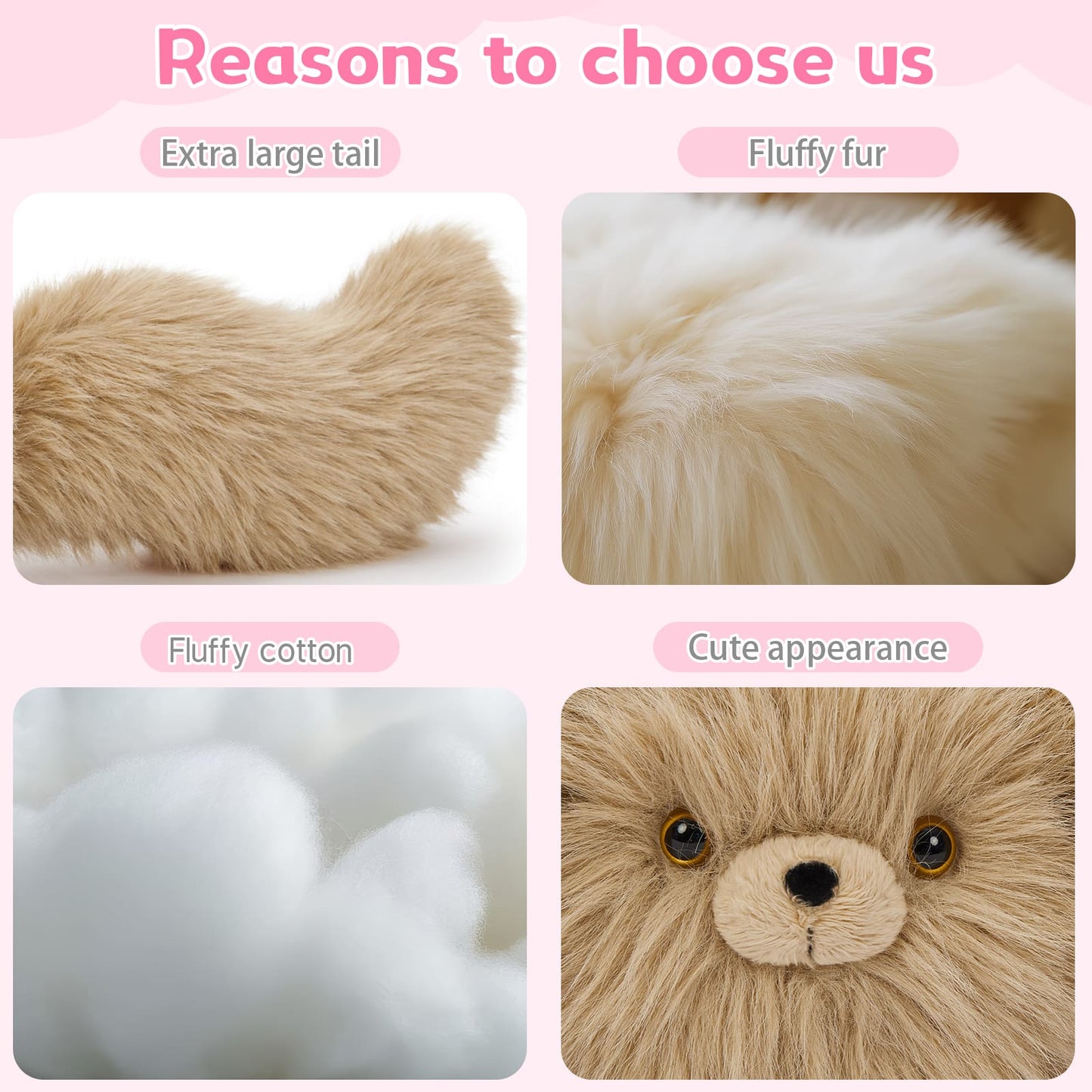 Stuffed Brown Dog Toys - 24 Inches Plush Puppy Toys - Big Furry Tail Dog - Kawaii Dog Stuffies - Cute Puppy Plush for Girls Boys - MorisMos Stuffed Animals - Free Shipping Now