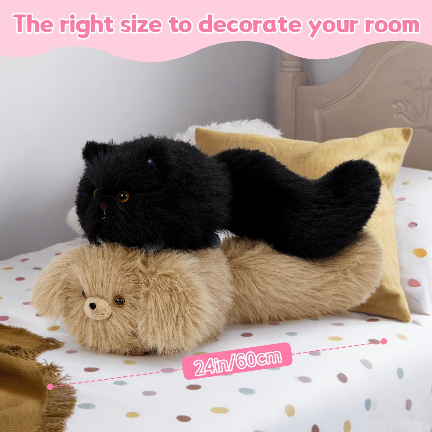 Stuffed Brown Dog Toys - 24 Inches Plush Puppy Toys - Big Furry Tail Dog - Kawaii Dog Stuffies - Cute Puppy Plush for Girls Boys - MorisMos Stuffed Animals - Free Shipping Now