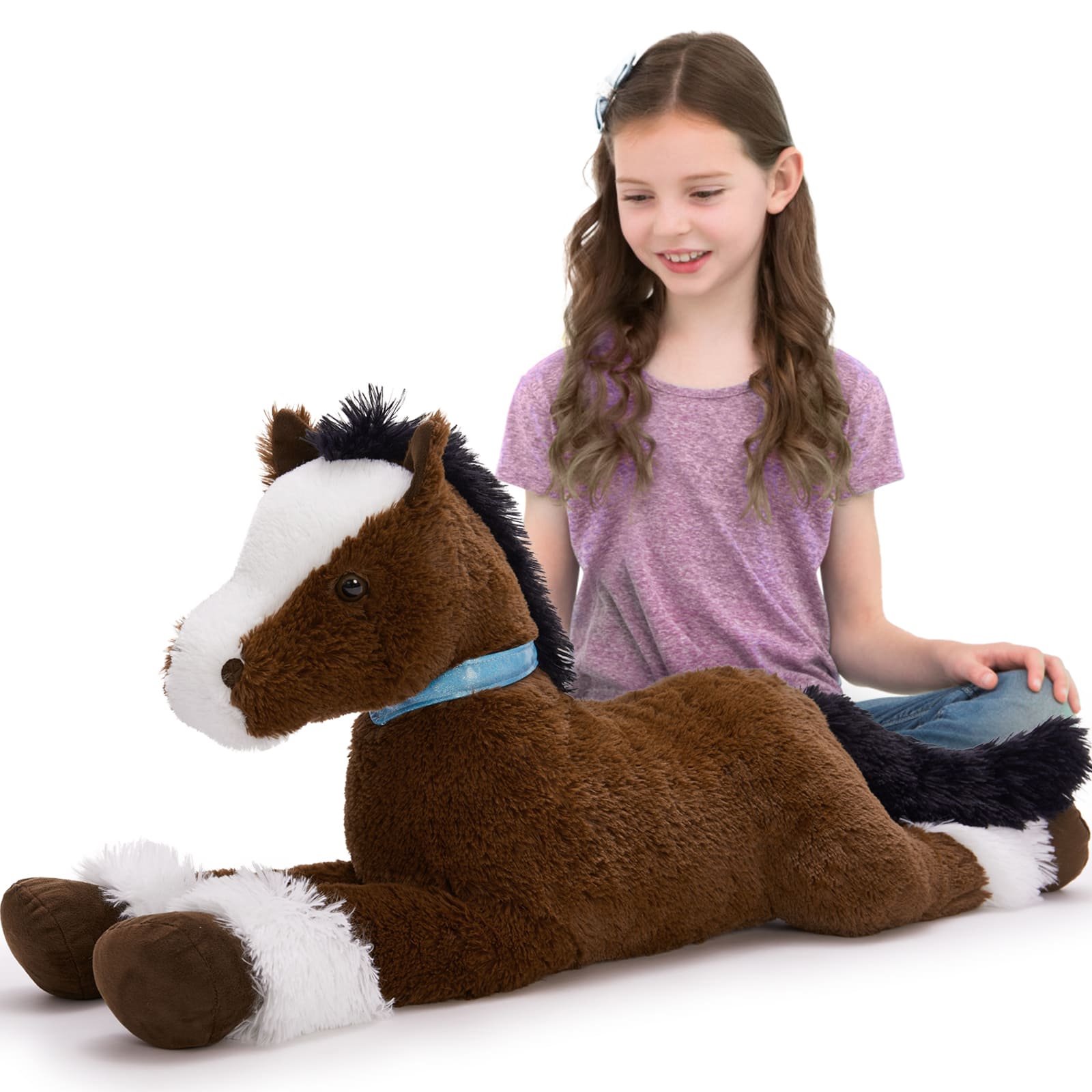 Giant Horse Plush Toy, Grey/Brown/Dark Brown/Coffee, 35/47 Inches