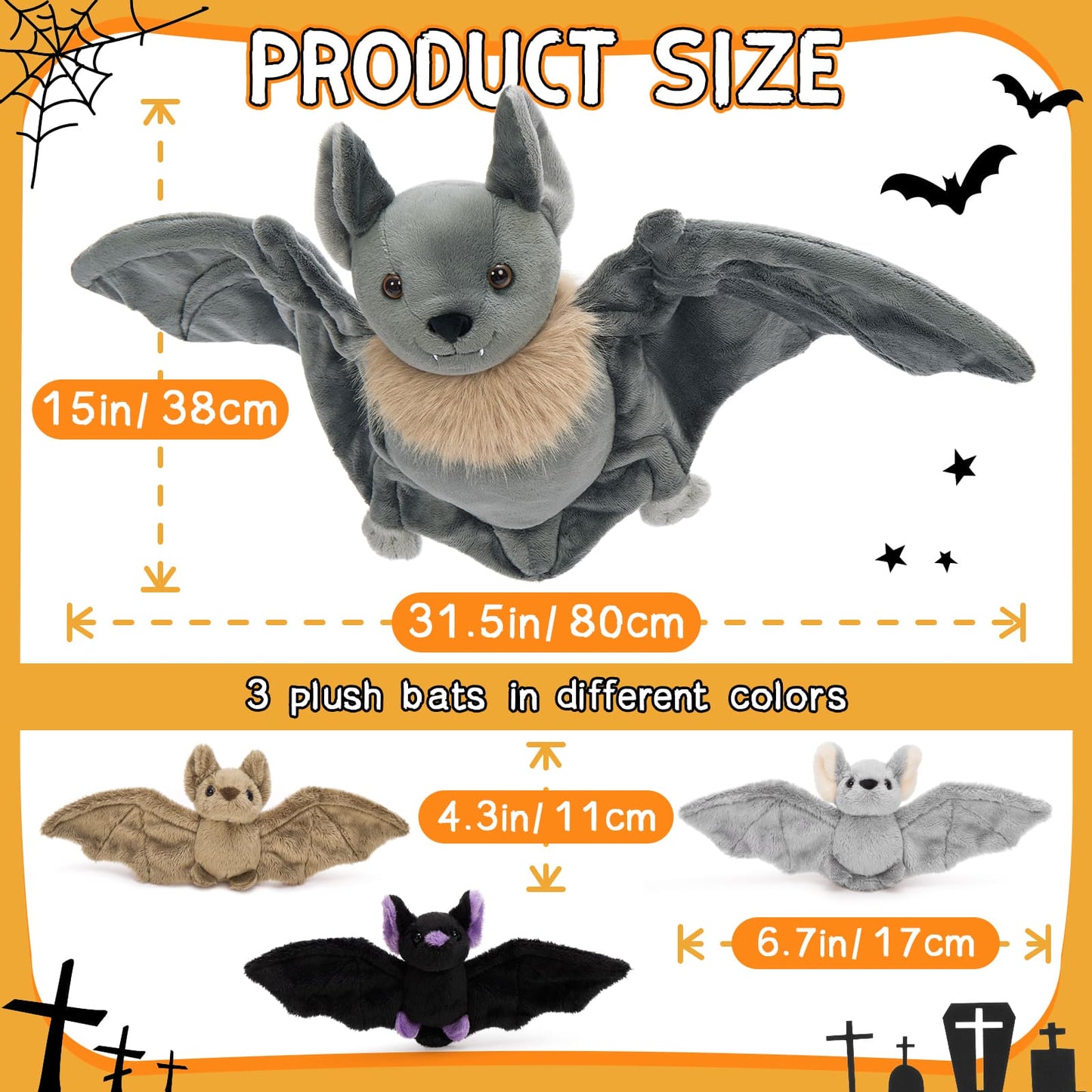 Lifelike Bat Stuffed Animals - Halloween Theme Plush Toys - Bat Stuffed Animals with Babies in the Belly - Stuffed Animal Bat Babies with Their Mom - Halloween Gift Ideas for Girls Boys
