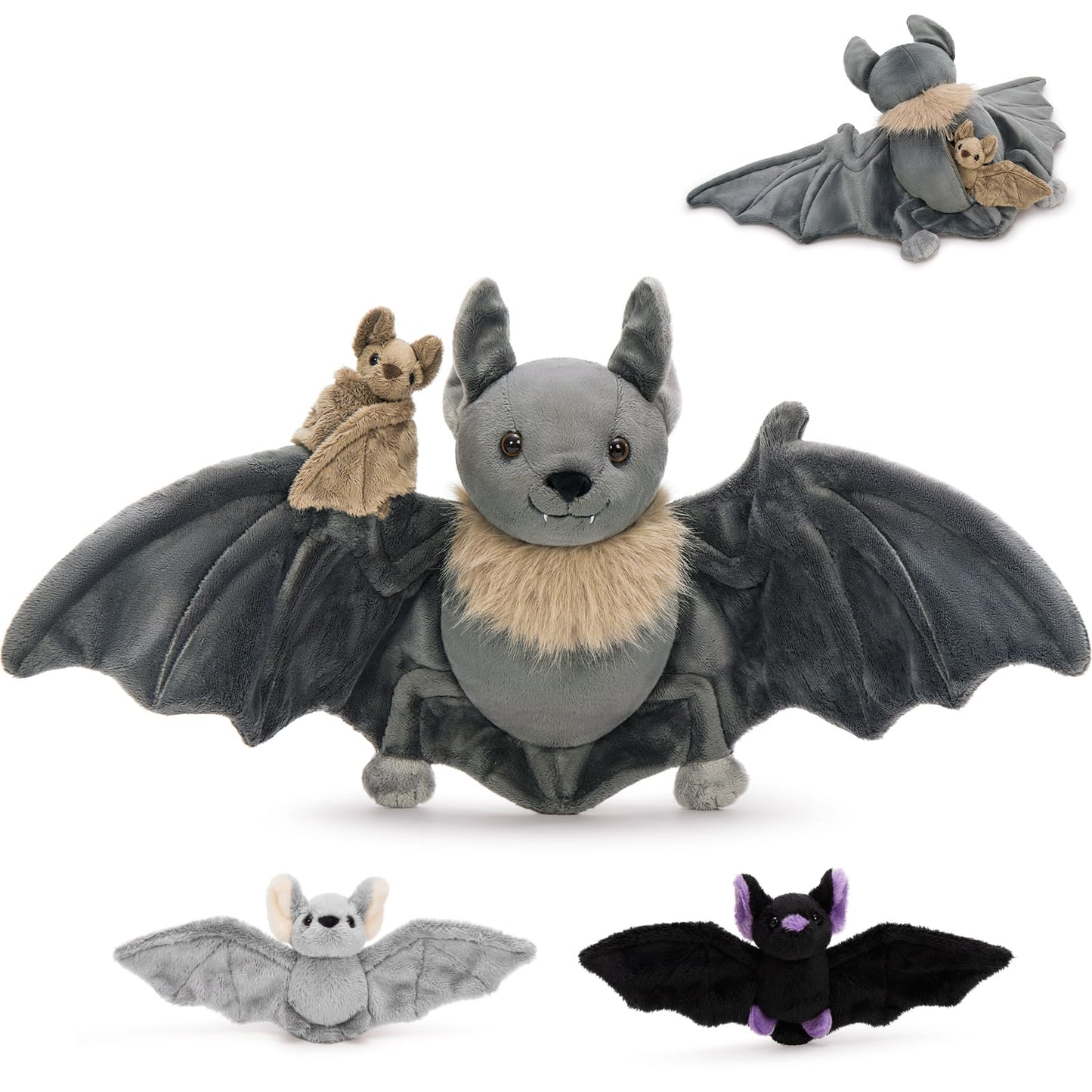 Lifelike Bat Stuffed Animals - Halloween Theme Plush Toys - Bat Stuffed Animals with Babies in the Belly - Stuffed Animal Bat Babies with Their Mom - Halloween Gift Ideas for Girls Boys