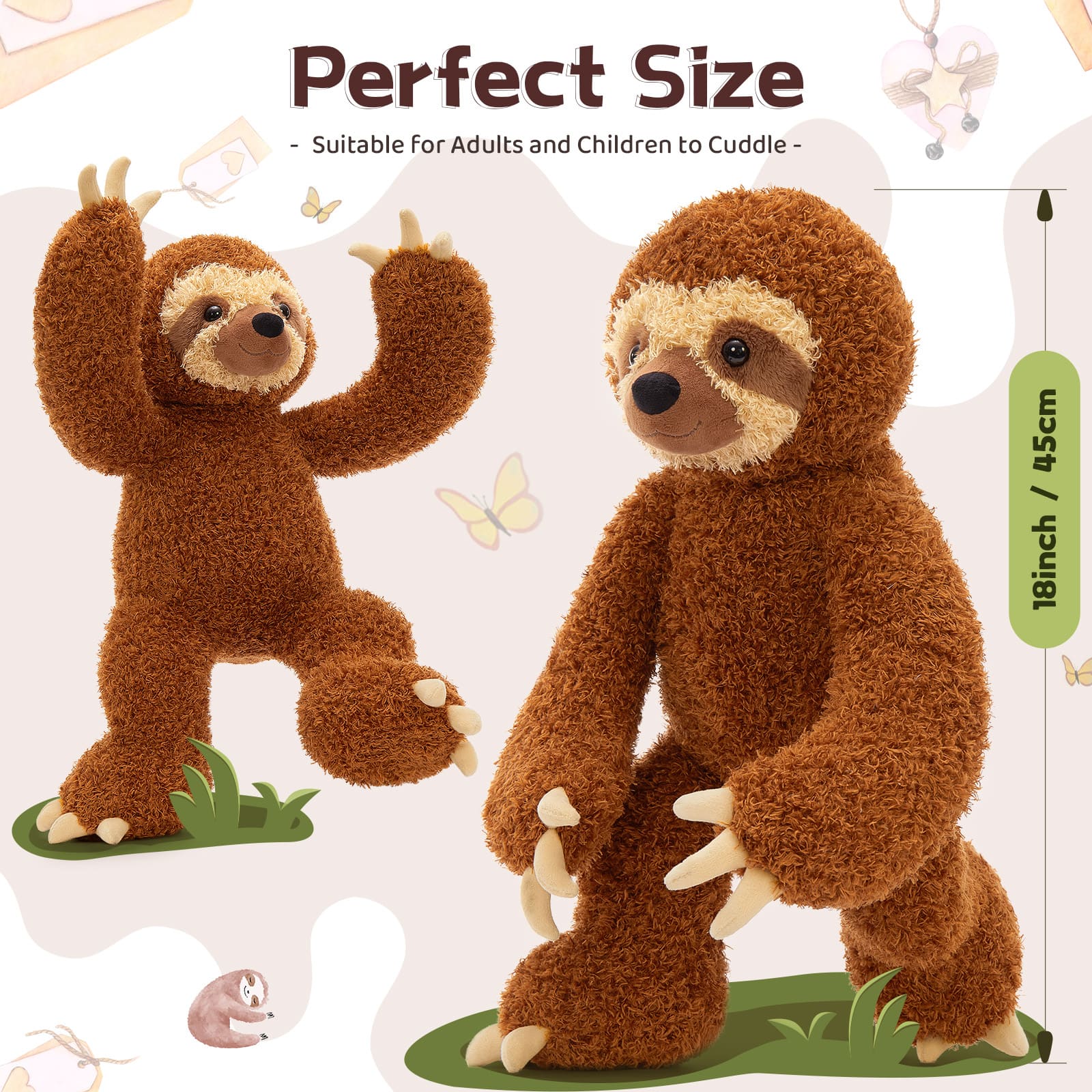 Lifelike Sloth Stuffed Animals, Dark Brown, 18 Inches