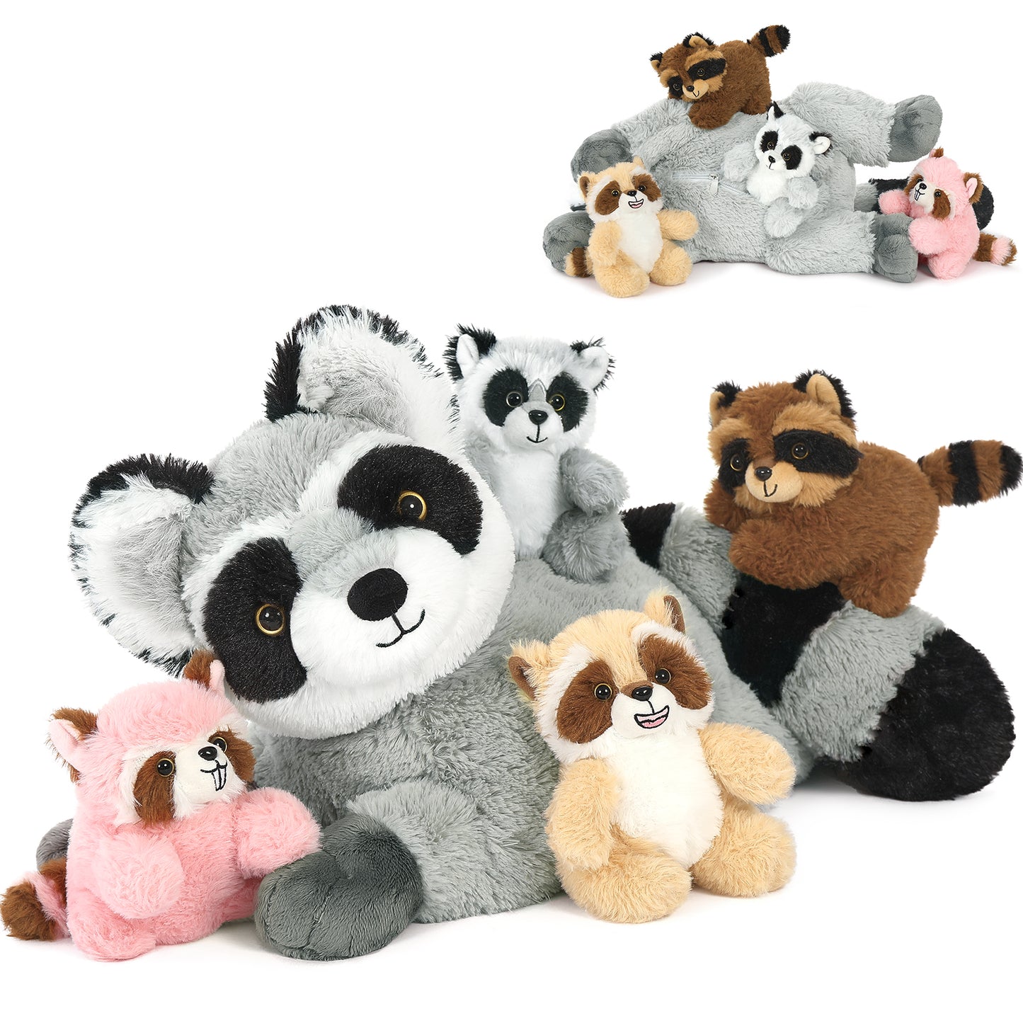 Big Raccoon with Four Mini Raccoons, 17.7 Inches - MorisMos Stuffed Animals - Free Shipping