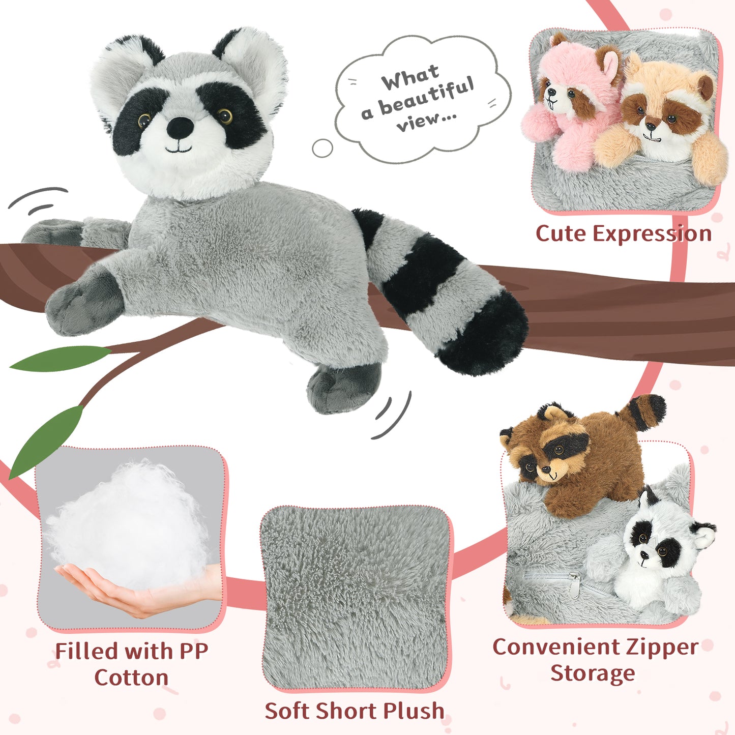 Big Raccoon with Four Mini Raccoons, 17.7 Inches - MorisMos Stuffed Animals - Free Shipping