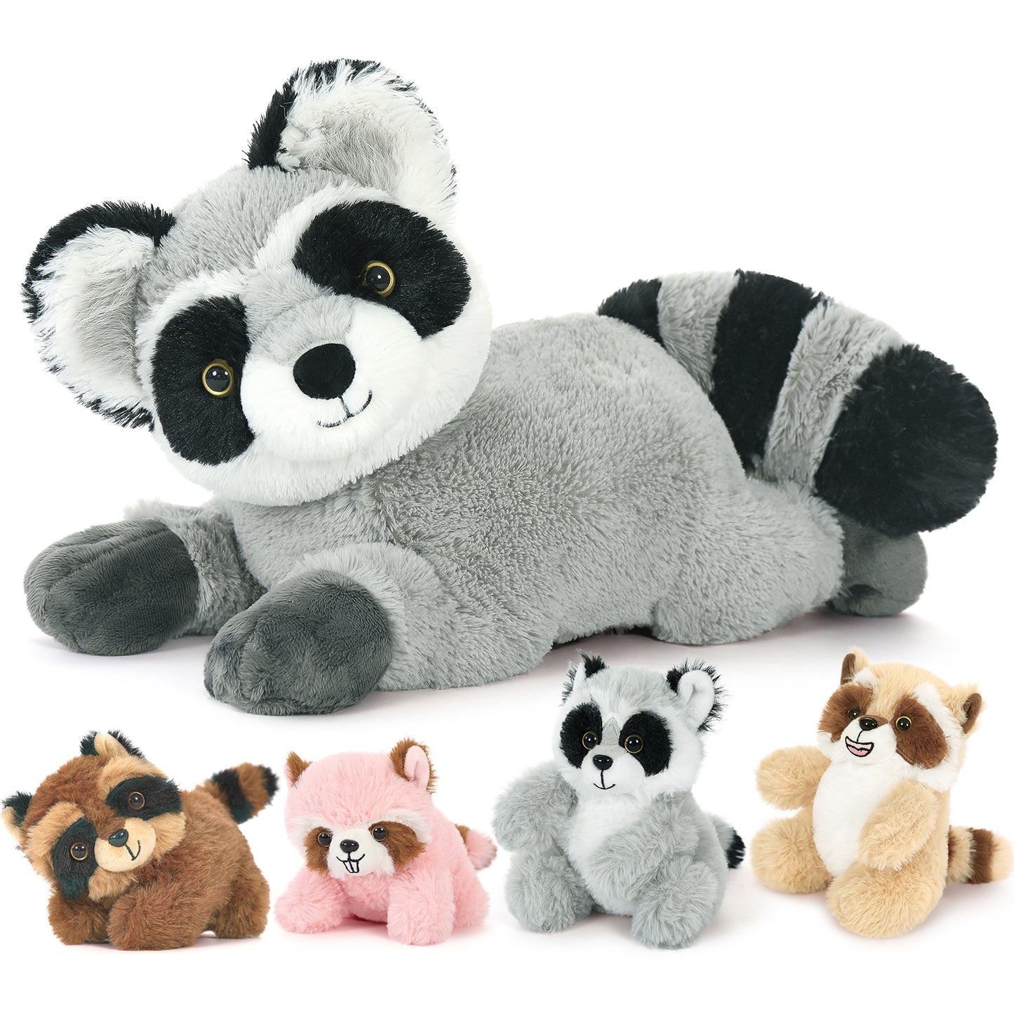 Big Raccoon with Four Mini Raccoons, 17.7 Inches - MorisMos Stuffed Animals - Free Shipping