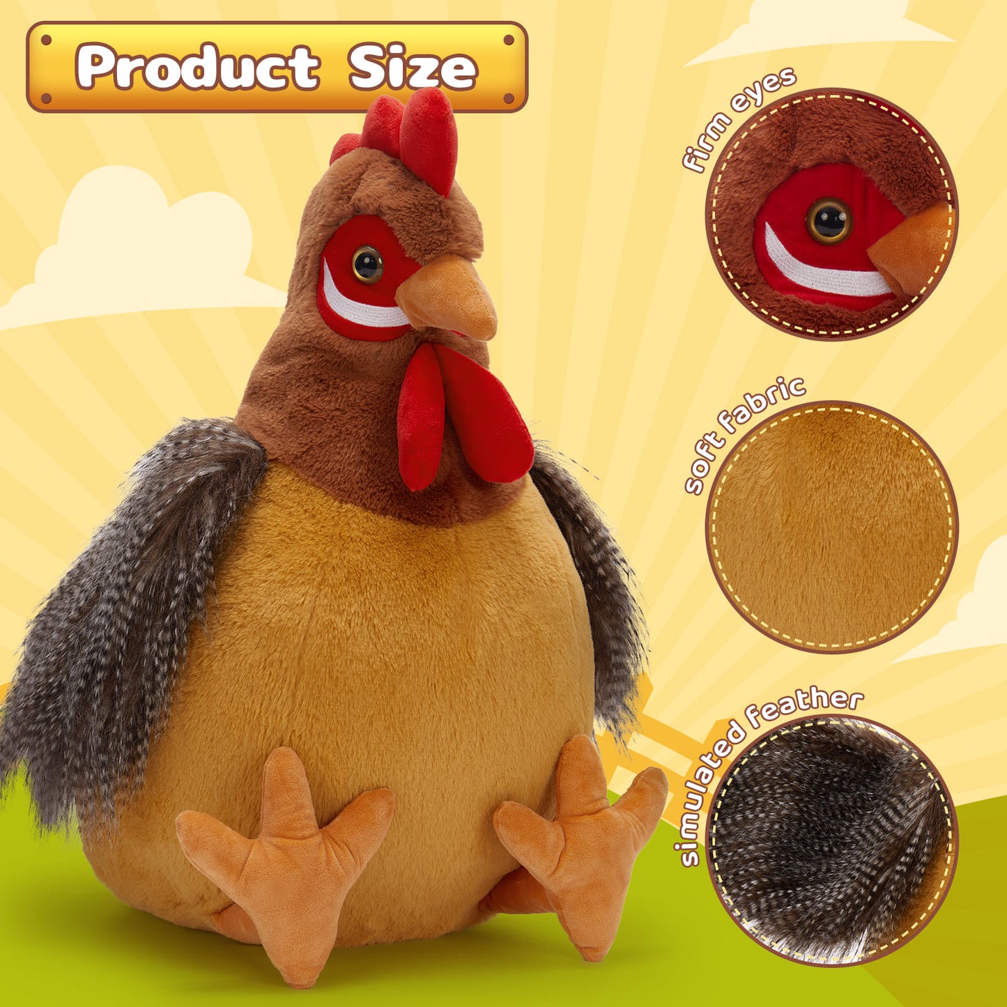 Big Rooster Stuffed Animals Chicken Plush Toy, 26.6 Inches - Realistic Chicken Stuffed Animals - Cute Chicken Plush Toys - Cartoon Chicken Plush Pillows - Free Shipping