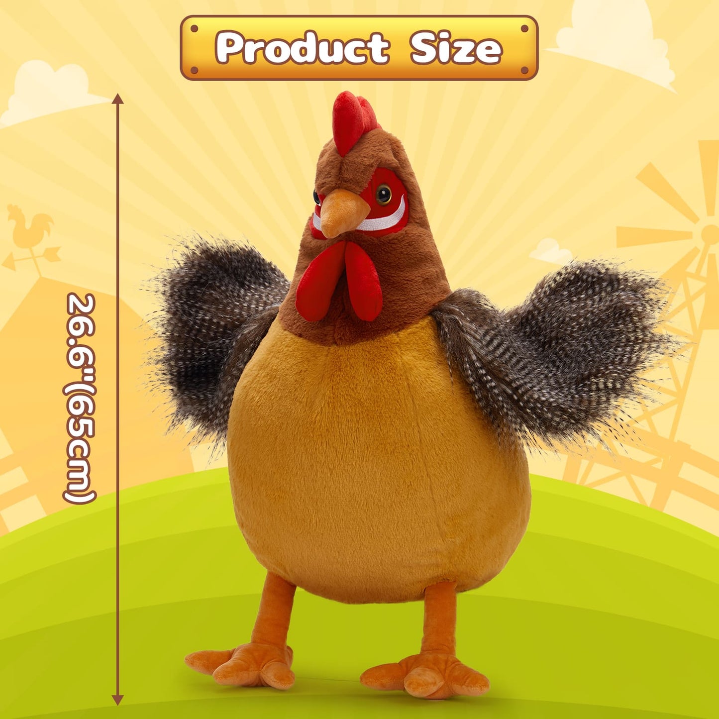 Big Rooster Stuffed Animals Chicken Plush Toy, 26.6 Inches - Realistic Chicken Stuffed Animals - Cute Chicken Plush Toys - Cartoon Chicken Plush Pillows - Free Shipping