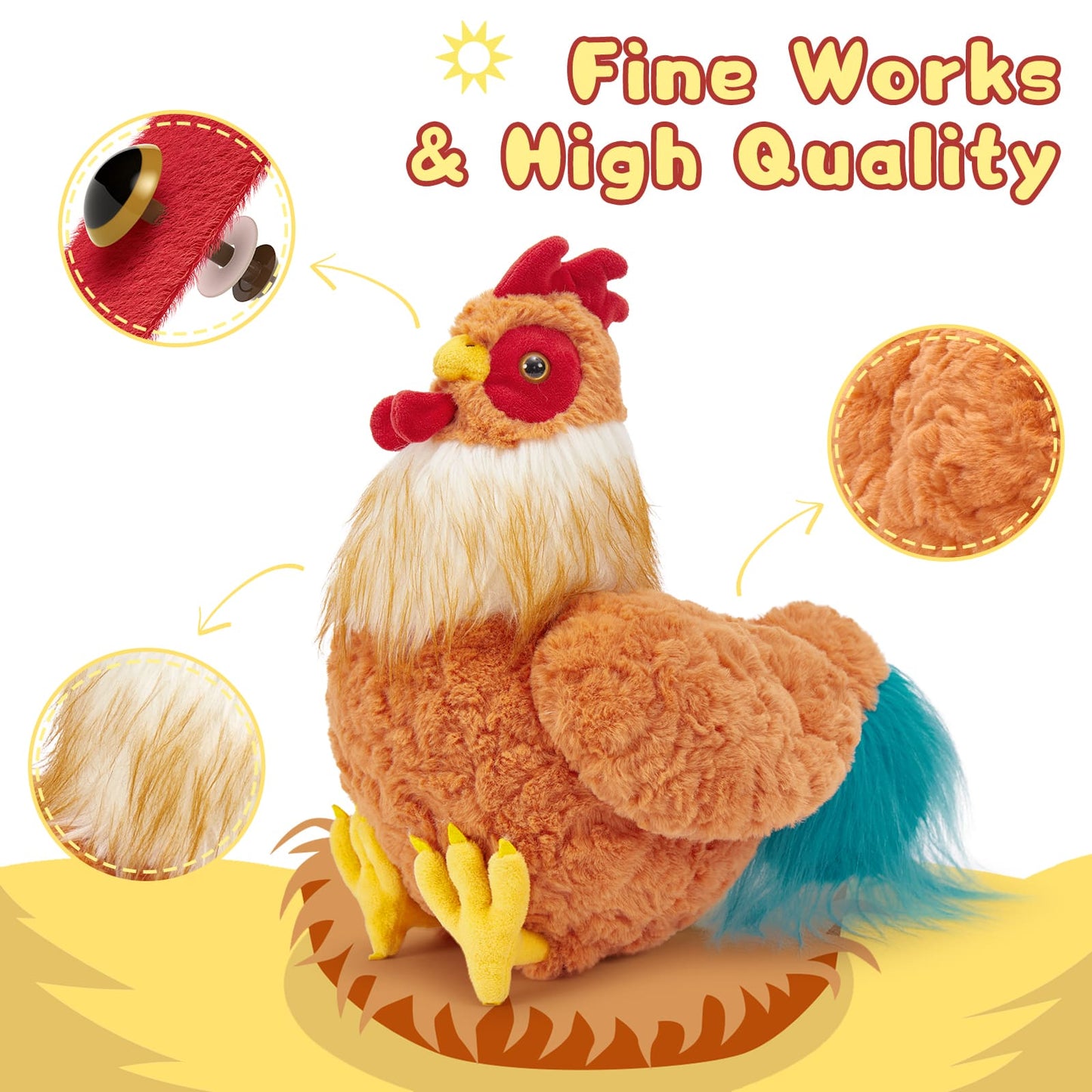 Rooster Stuffed Animals Chicken Plush Toy, 18 Inches - MorisMos Farm Stuffed Animals - Free Shipping
