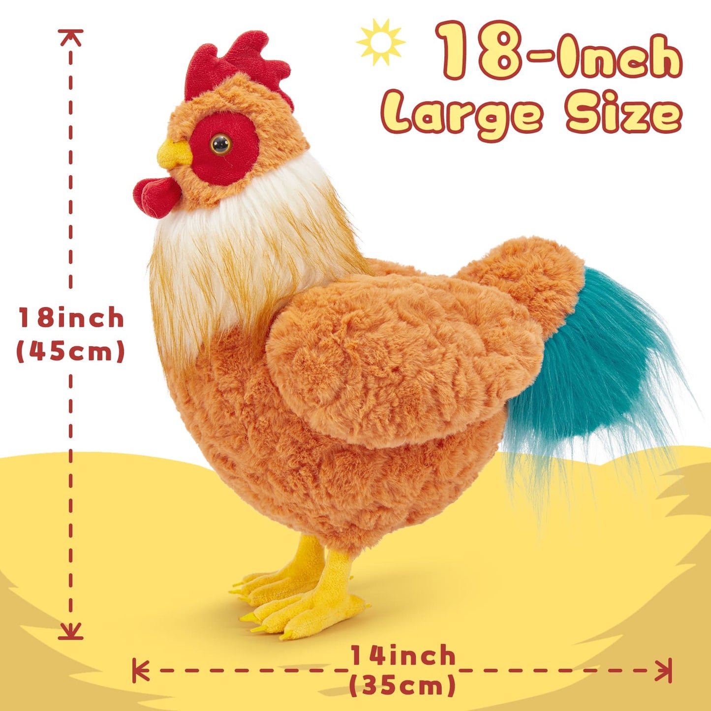 Rooster Stuffed Animals Chicken Plush Toy, 18 Inches - MorisMos Farm Stuffed Animals - Free Shipping
