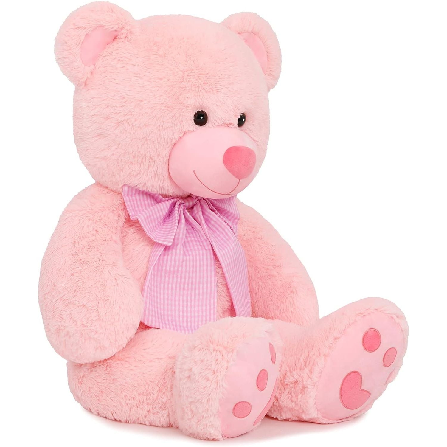 Big Teddy Bear Plush Toy, Light Brown/White/Pink, 39/47 Inches