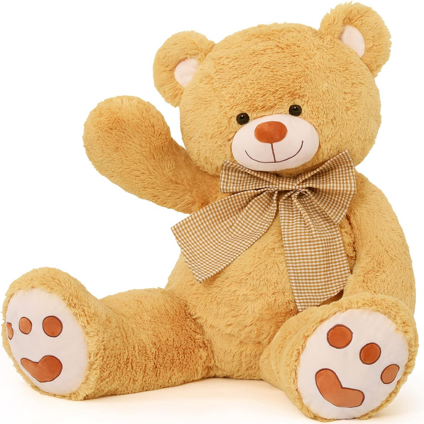 Big Teddy Bear Plush Toy, Light Brown/White/Pink, 39/47 Inches