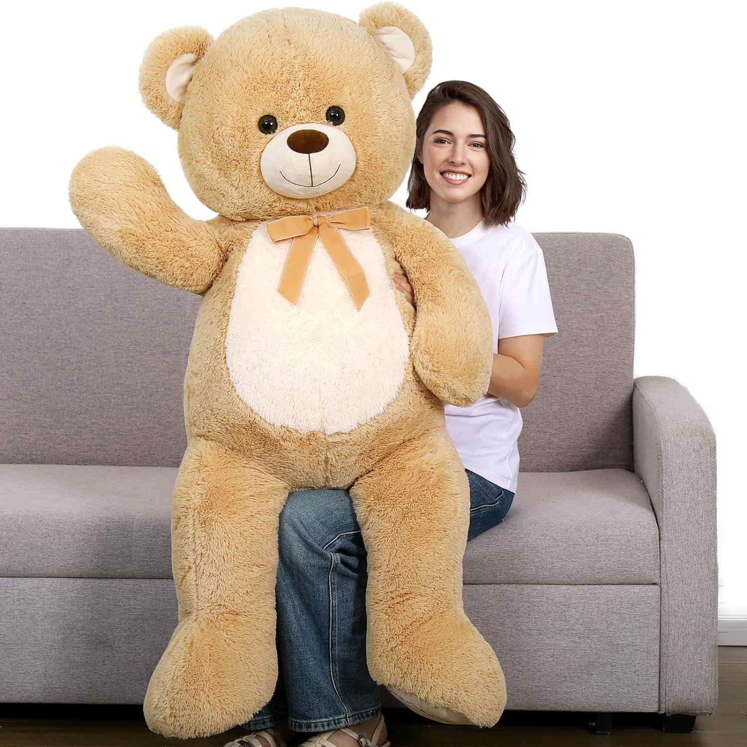 Big Teddy Bear Plush Toy, Light Brown/Dark Brown/Pink, 51 Inches