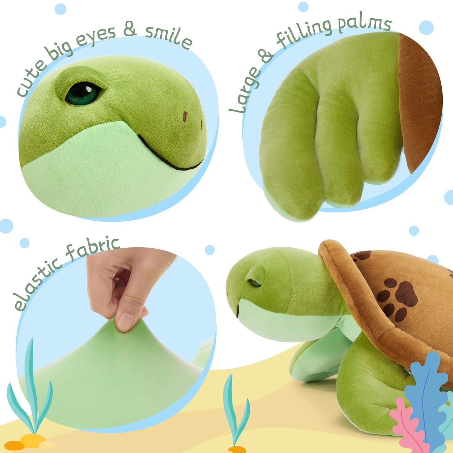 Sea Turtle Plush Toys - Lifelike Turtle Stuffed Animals - Cute Soft Cartoon Turtle Plush Pillows for Children - Large Turtle Plushies - Gift for Kids, Girls, Boys, Birthday, Valentine's Day, Christmas