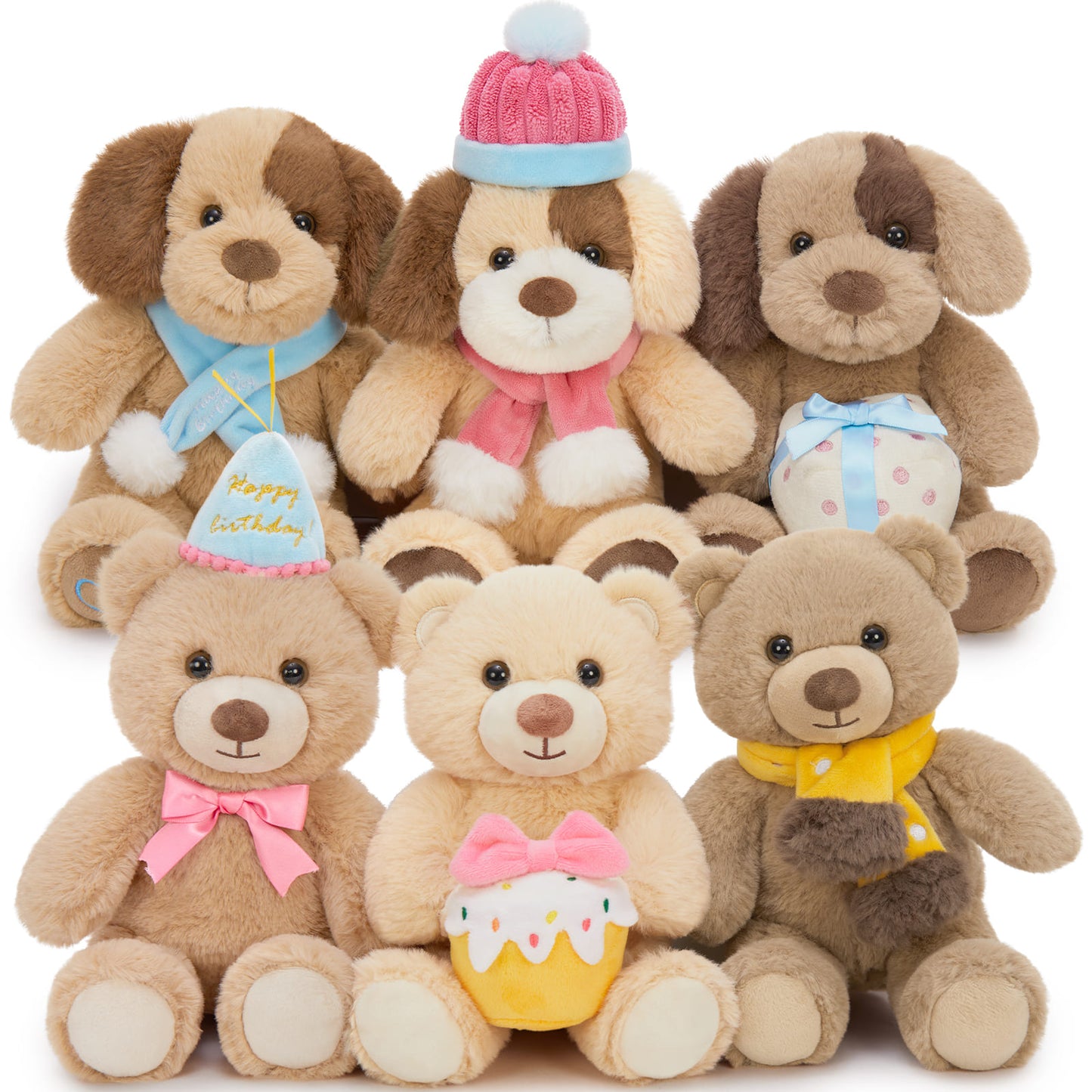 6 Pcs Birthday Dog Plush Toy Assortment - Kawaii Puppy Plush Toys - Birthday Party Favors - Birthday Gift Ideas for Friends - Birthday Party Decor - Birthday Centerpiece Decor