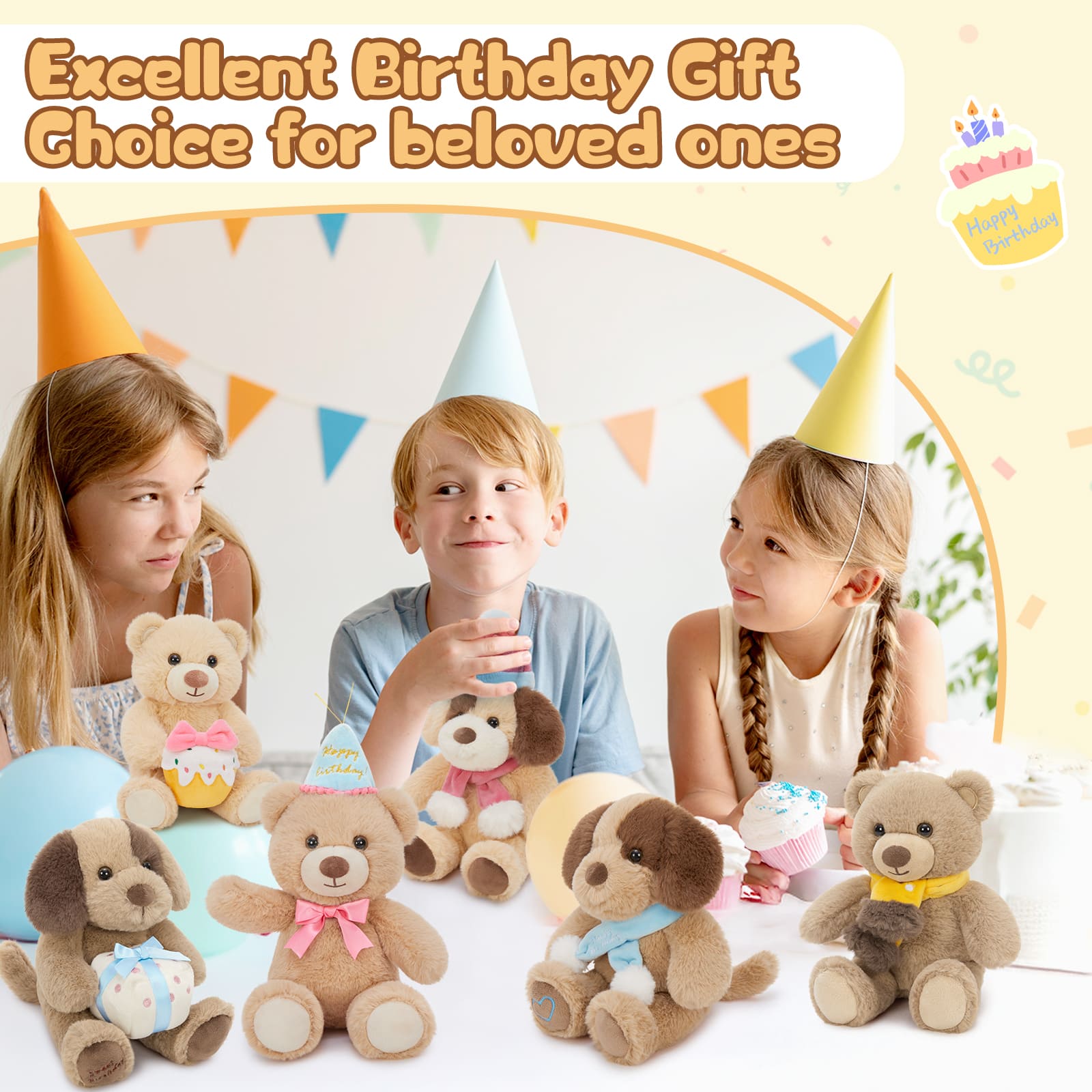 6 Pcs Birthday Dog Stuffed Animals Teddy Bear Plush Toys, 8 Inches