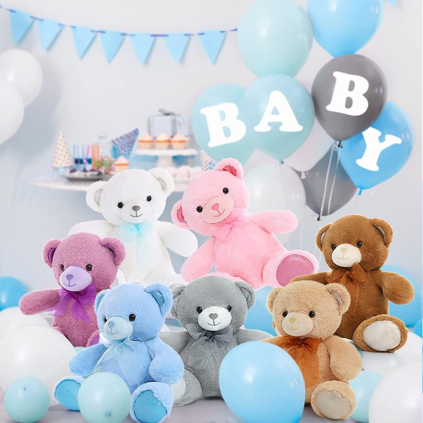Teddy Bear Plush Toy Set, Multicolor, 14 Inches | Babu Shower Centerpieces