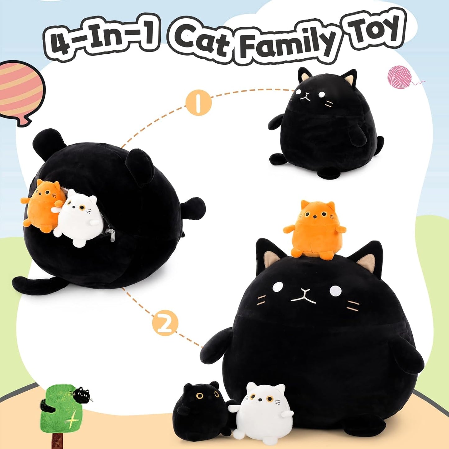 Black Fat Cat Plush Toys, 15.75 Inches - MorisMos Stuffed Animals - Free Shipping