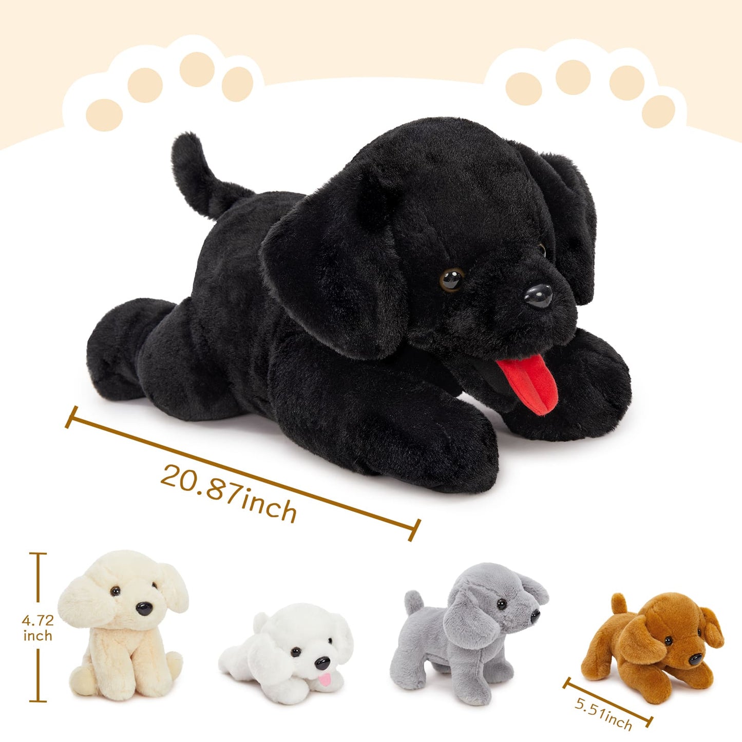 Black Labrador Stuffed Animals with Three Puppies in the Belly - Kawaii Black Dog Plush Toys - Birthday/Christmas/Graduation Gift for Girls Boys - Free Shipping