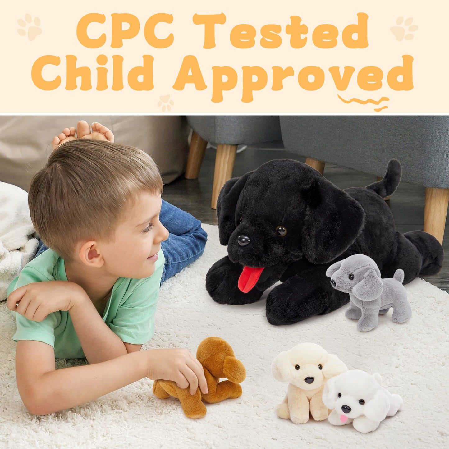 Black Labrador Stuffed Animals with Three Puppies in the Belly - Kawaii Black Dog Plush Toys - Birthday/Christmas/Graduation Gift for Girls Boys - Free Shipping