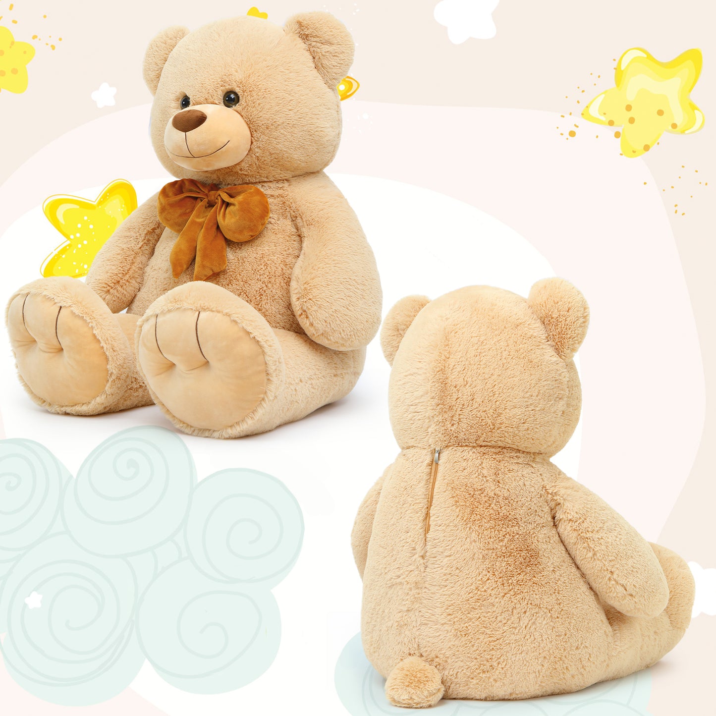 Big Teddy Bear Plush Toy Giant Bear Stuffed Animals, Light Brown, 47/59 Inches