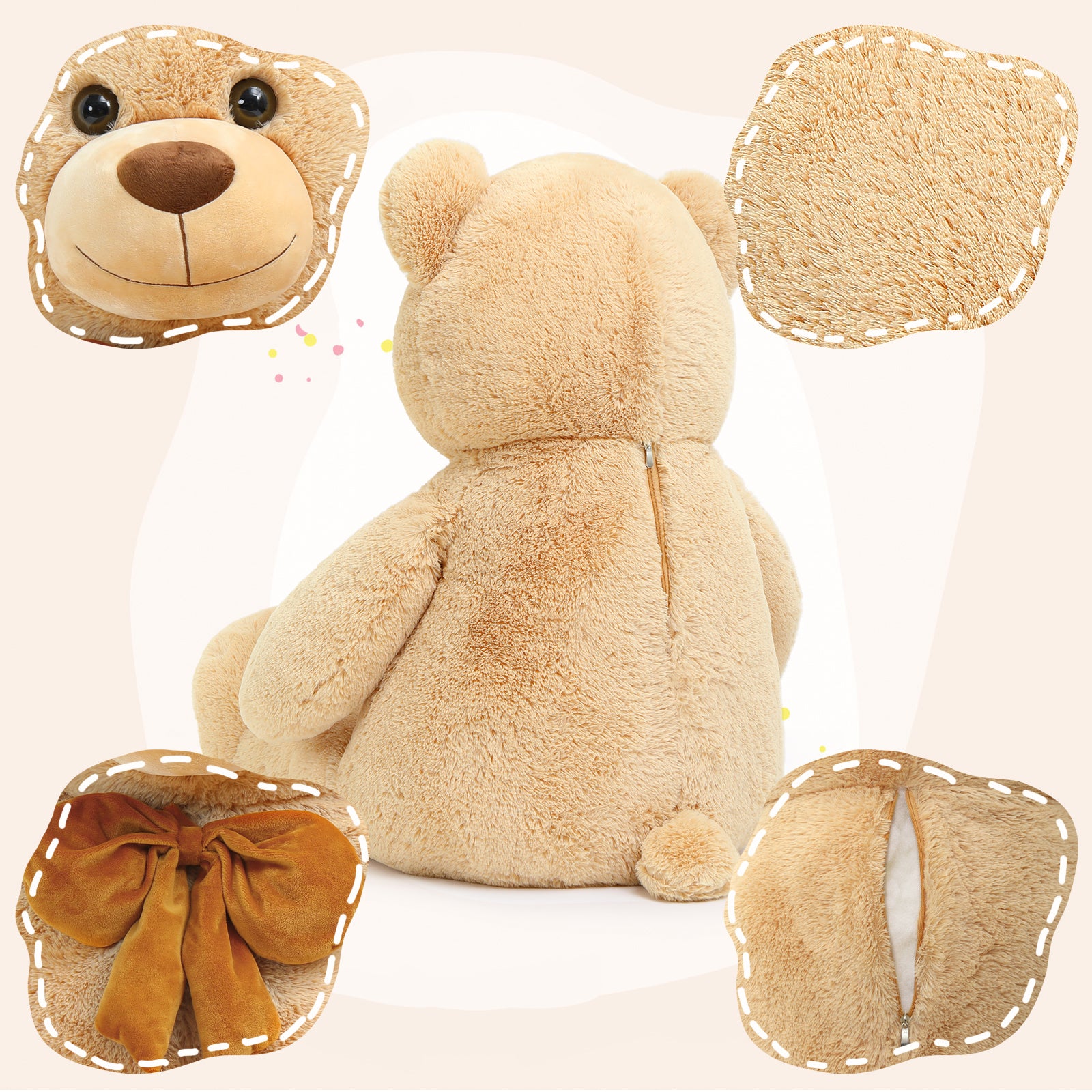 Big Teddy Bear Plush Toy, Beige/Pink/Brown/Blue, 47/59 Inches