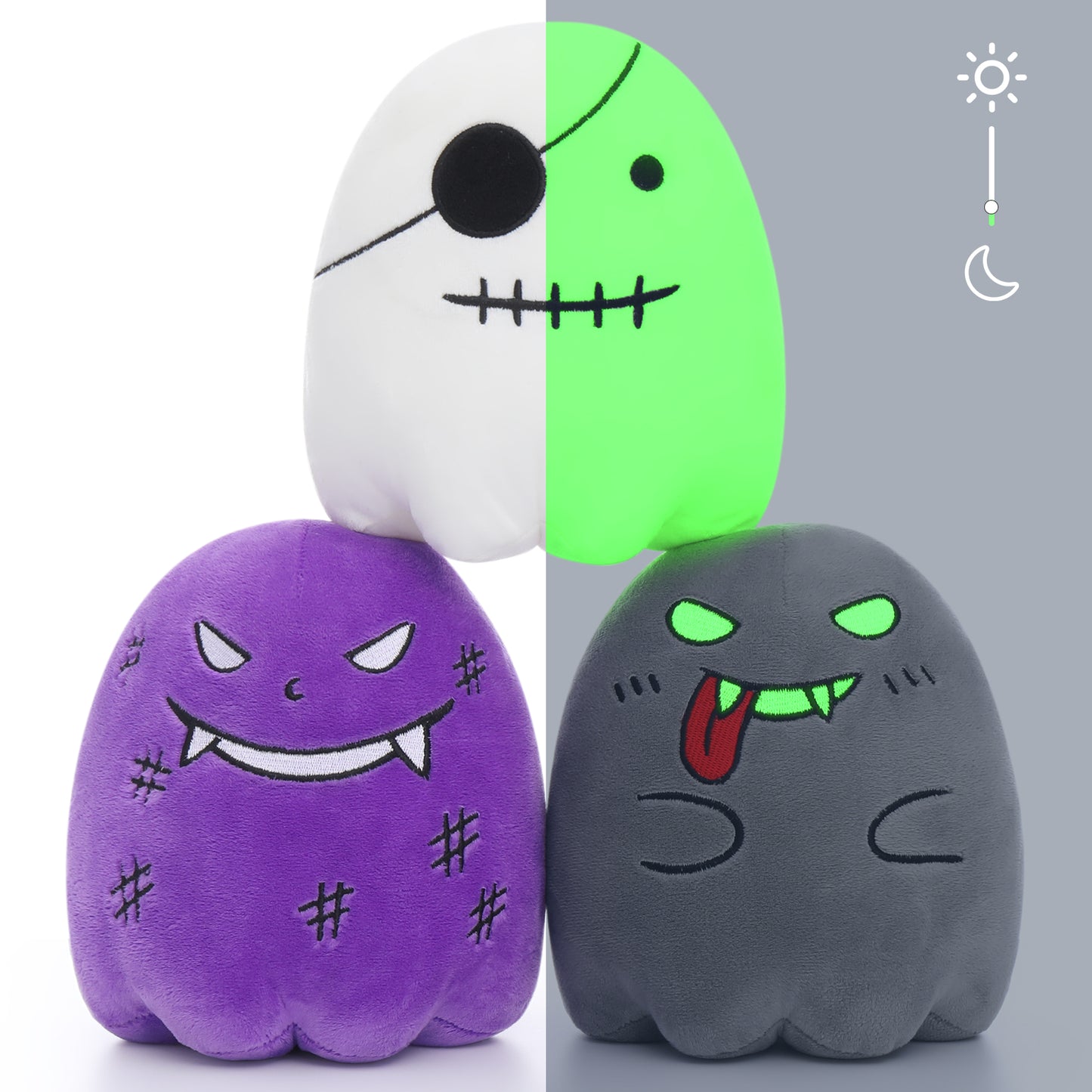 Three Cute Ghost Plush Toys, 6.7 Inches