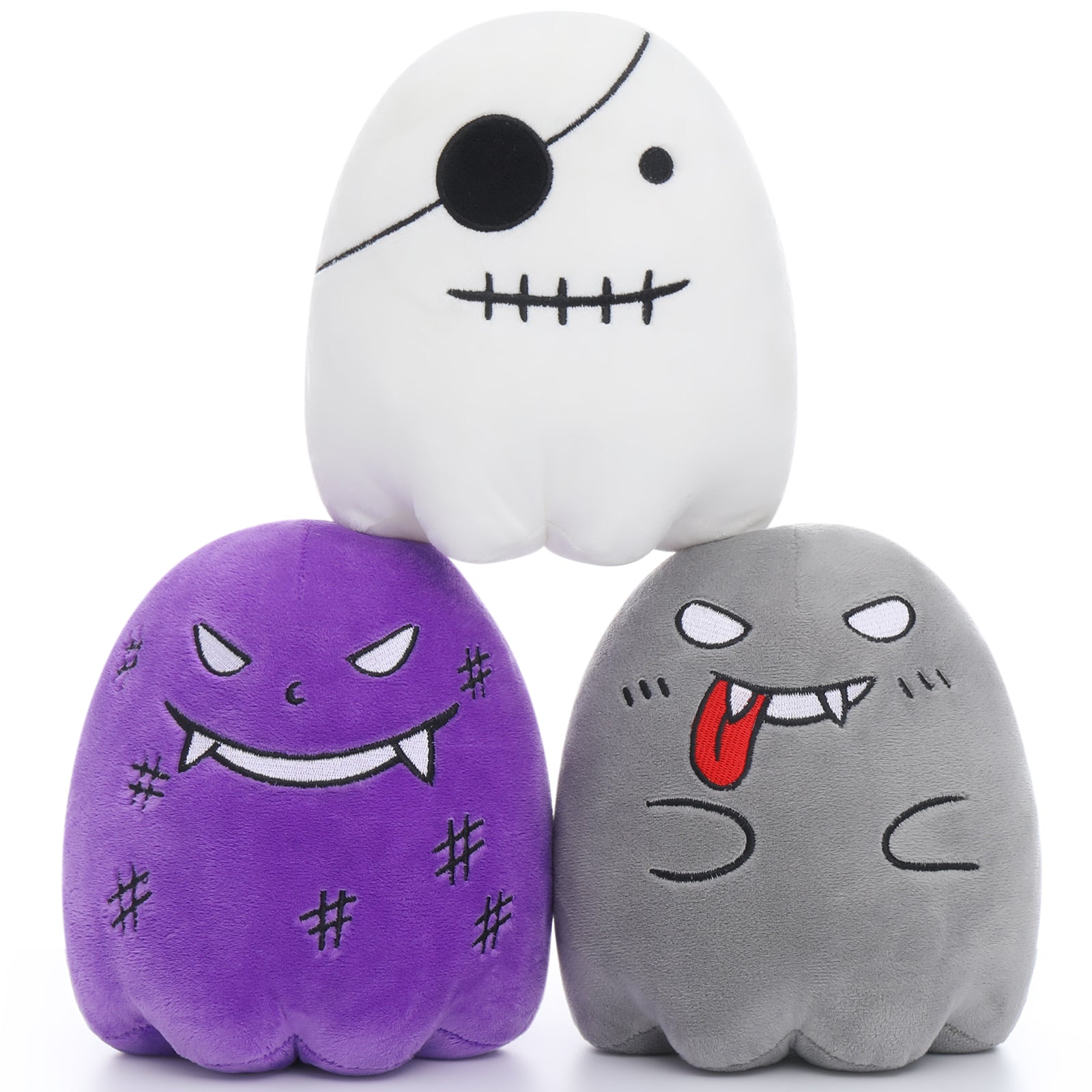 Three Cute Halloween Ghost Plush Toys, 6.7 Inches