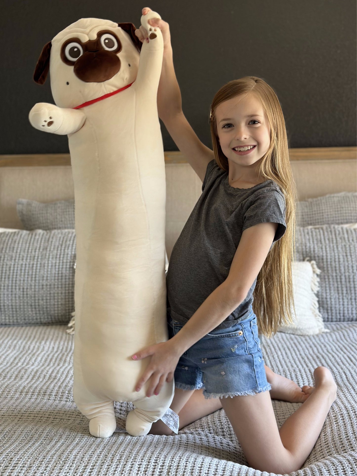 Bulldog Long Throw Pillow Dog Stuffed Animals, Beige, 43.3 Inches - MorisMos Stuffed Animals