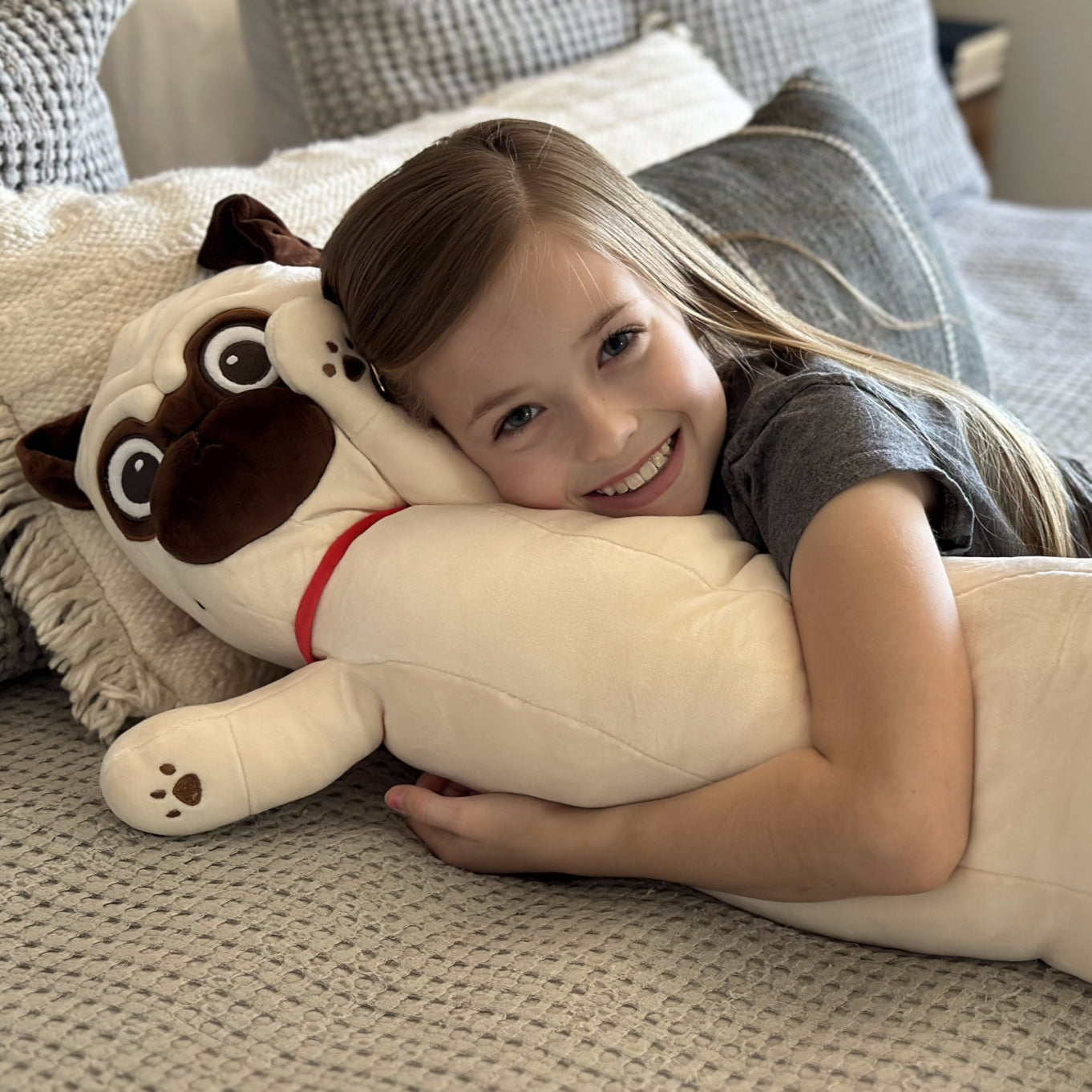 Bulldog Long Throw Pillow Dog Stuffed Animals, Beige, 43.3 Inches - MorisMos Stuffed Animals