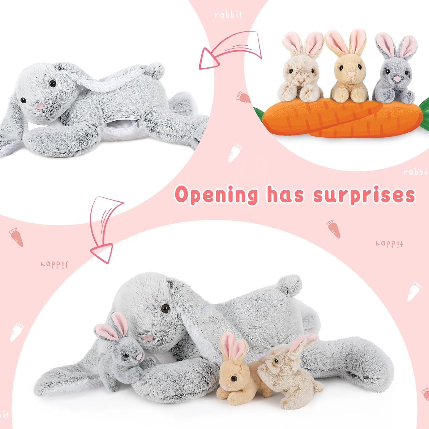 Bunny Stuffed Animal Toy Set, Pink/Grey, 24 Inches