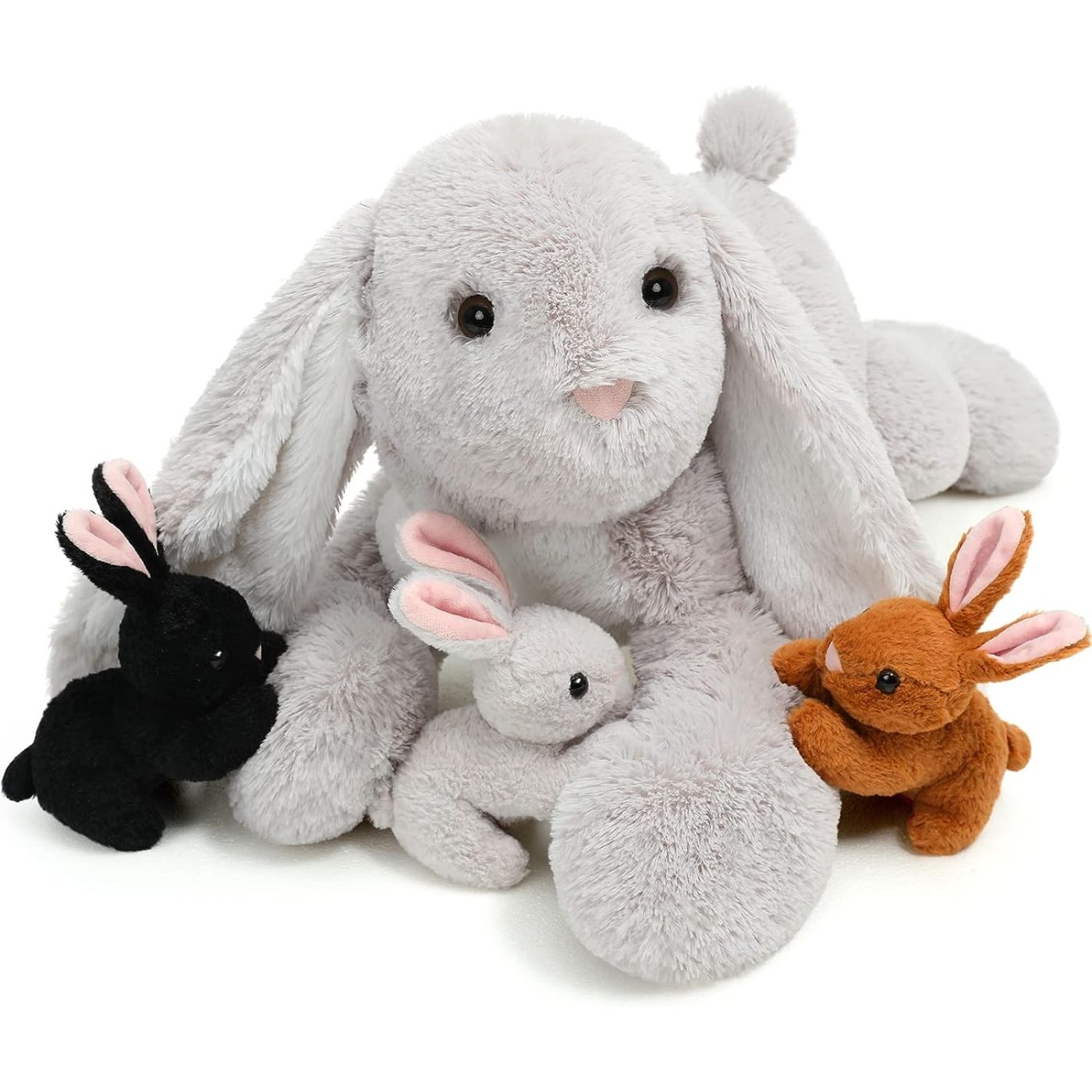 Cute Bunny Plush Toy Set, 24 Inches - Stuffed Animal Babies with Their Mom - Cute Rabbie Plush Toys for Children - Stuffed Animal with Babies in Belly - Christmas Birthday Easter Gift for Kids Teens Adults