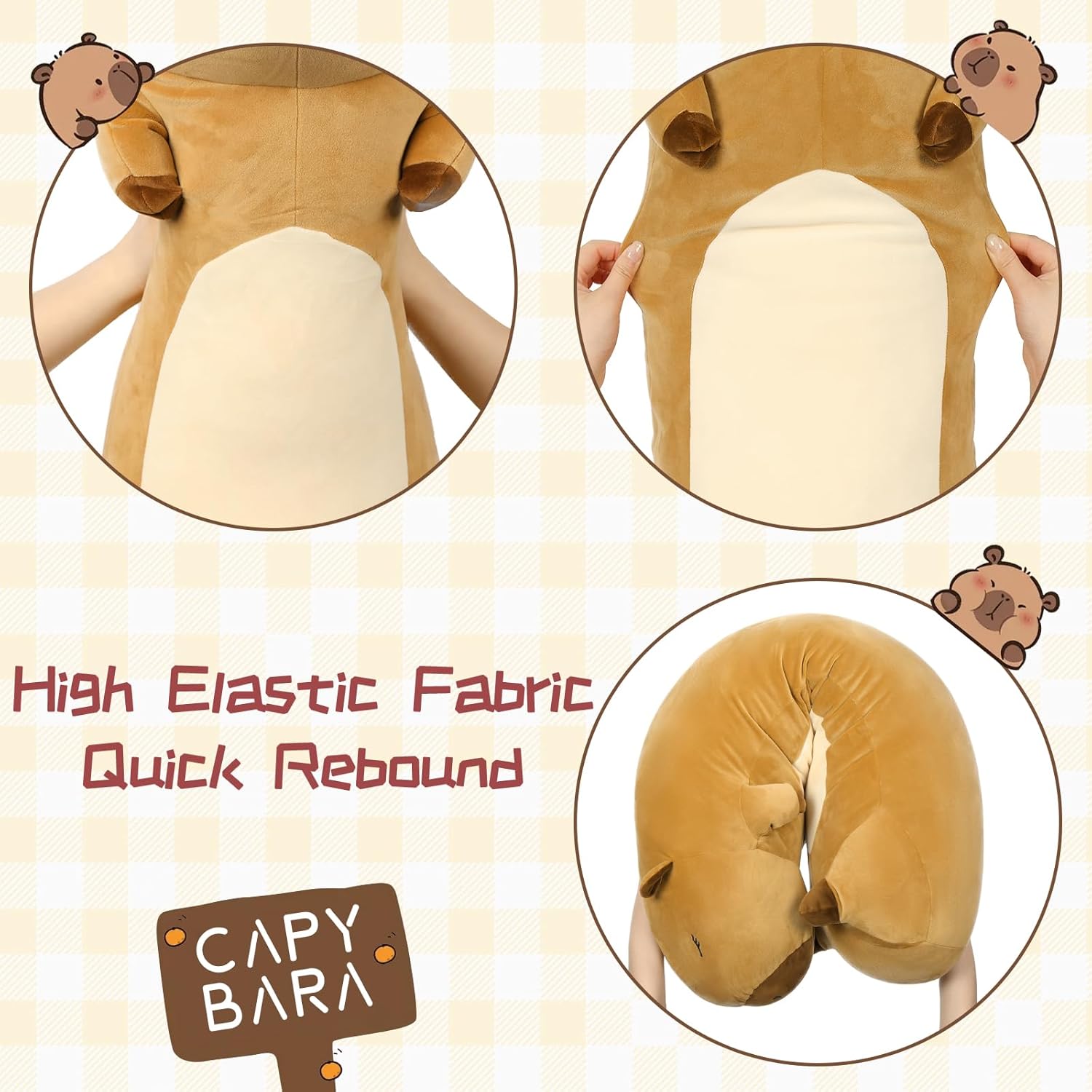 Capybara Long Throw Pillow Capybara Stuffed Animals, Brown, 39 Inches