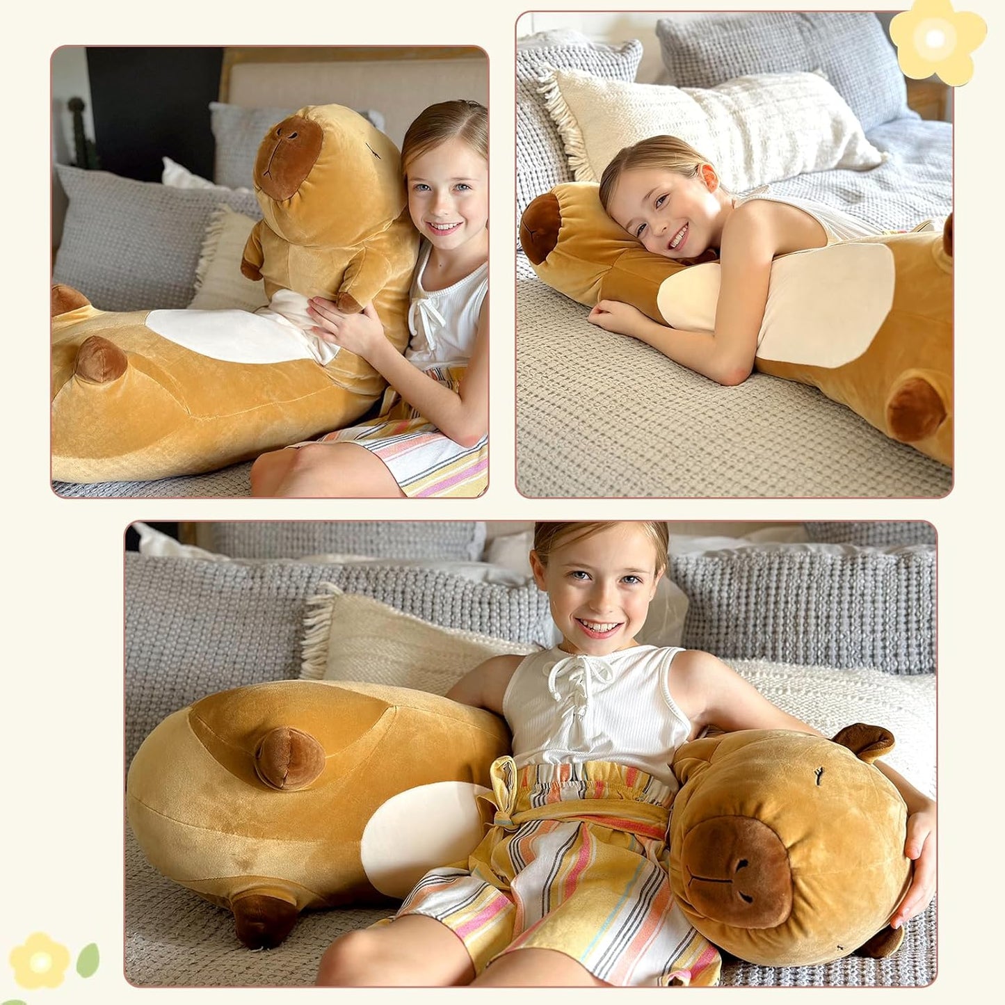 Capybara Long Throw Pillow Capybara Stuffed Animals, Brown, 43 Inches