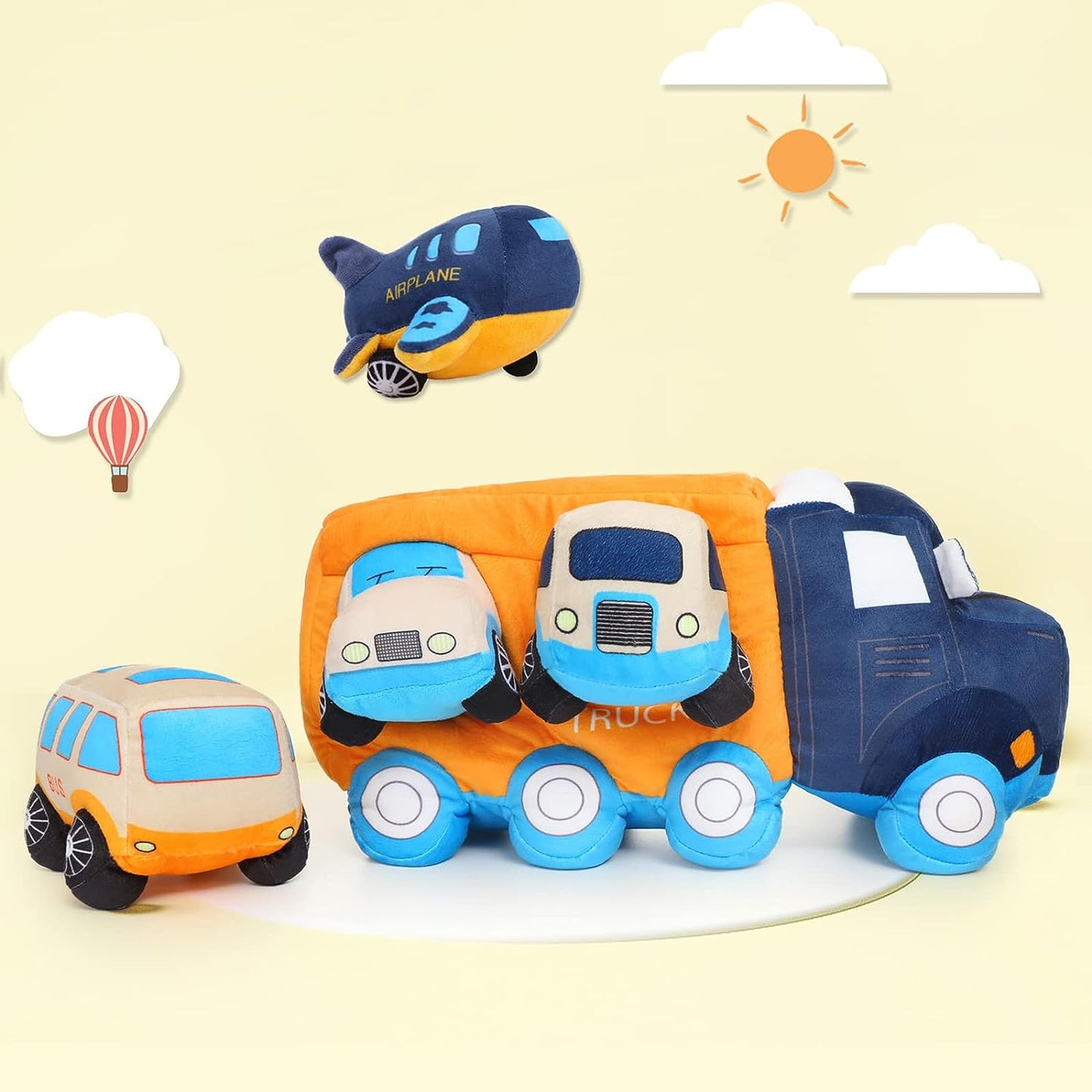 Vehicle Stuffed Toys Bulk - Truck/Airplane/Car/Bus Plush Toys - Educational Toys for Kids 3 Years and up - Christmas/Birthday/Baby Shower Gift Ideas