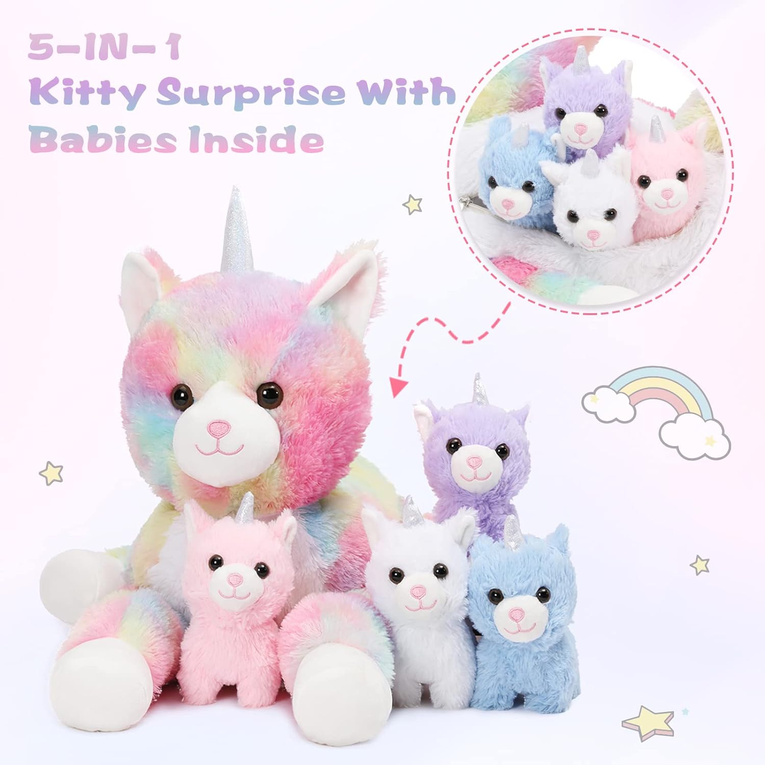 Einhorn-Katzen-Plüschspielzeug-Set, 22 Zoll
