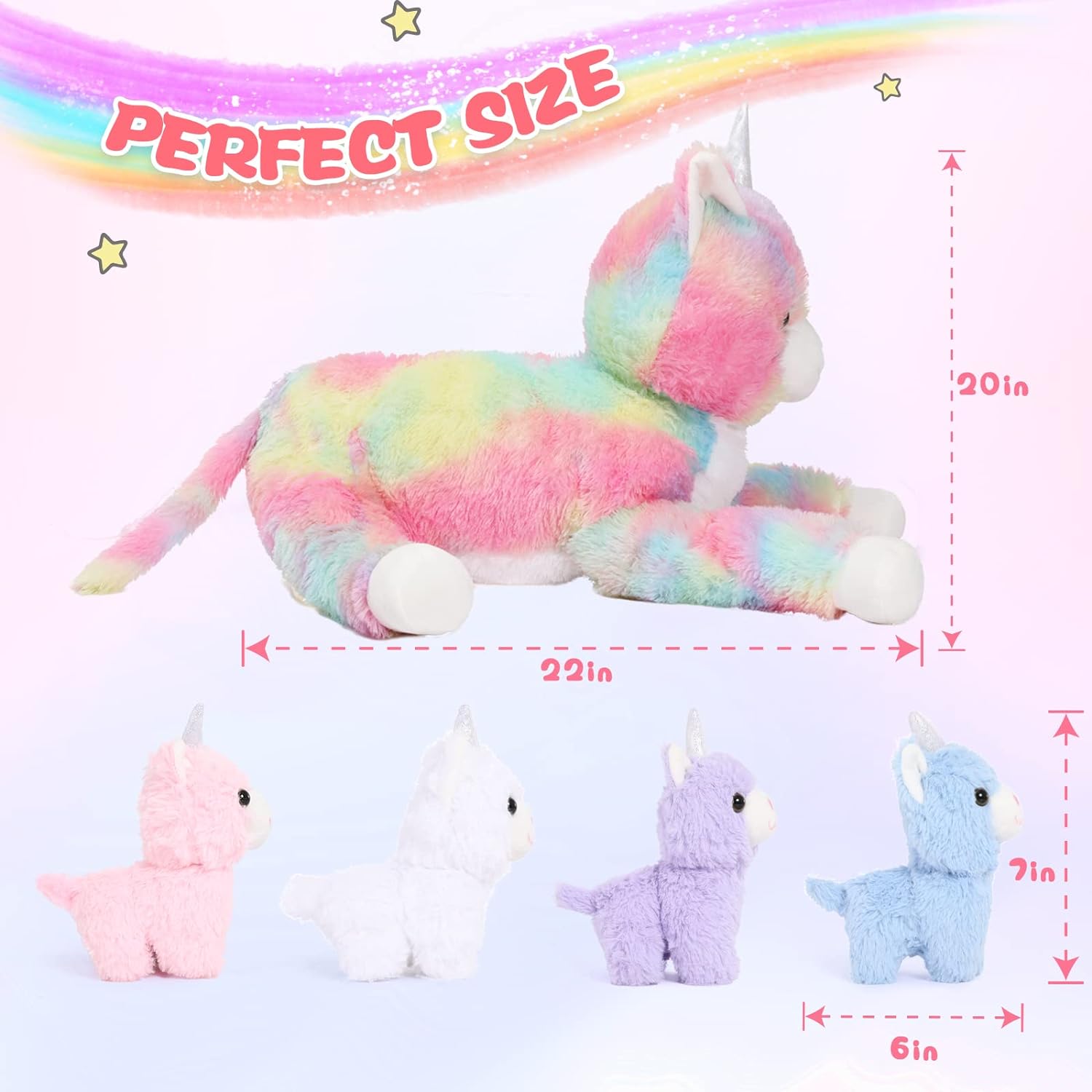 Einhorn-Katzen-Plüschspielzeug-Set, 22 Zoll