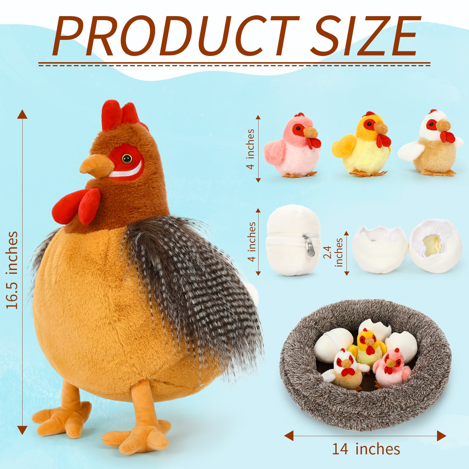 Chicken Plush Toys Farm Stuffed Animals, 16.5 Inches