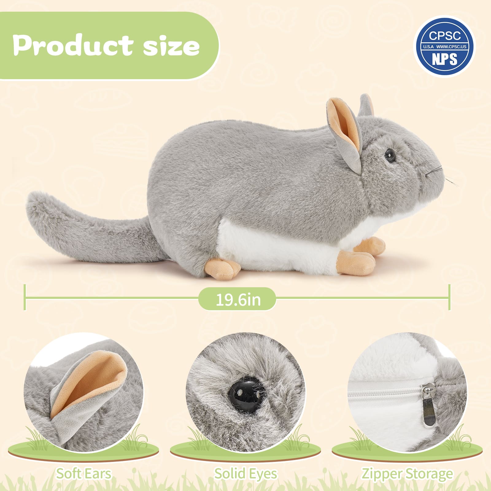 Chinchilla Mouse Stuffed Animals, Grey, 19.6 Inches