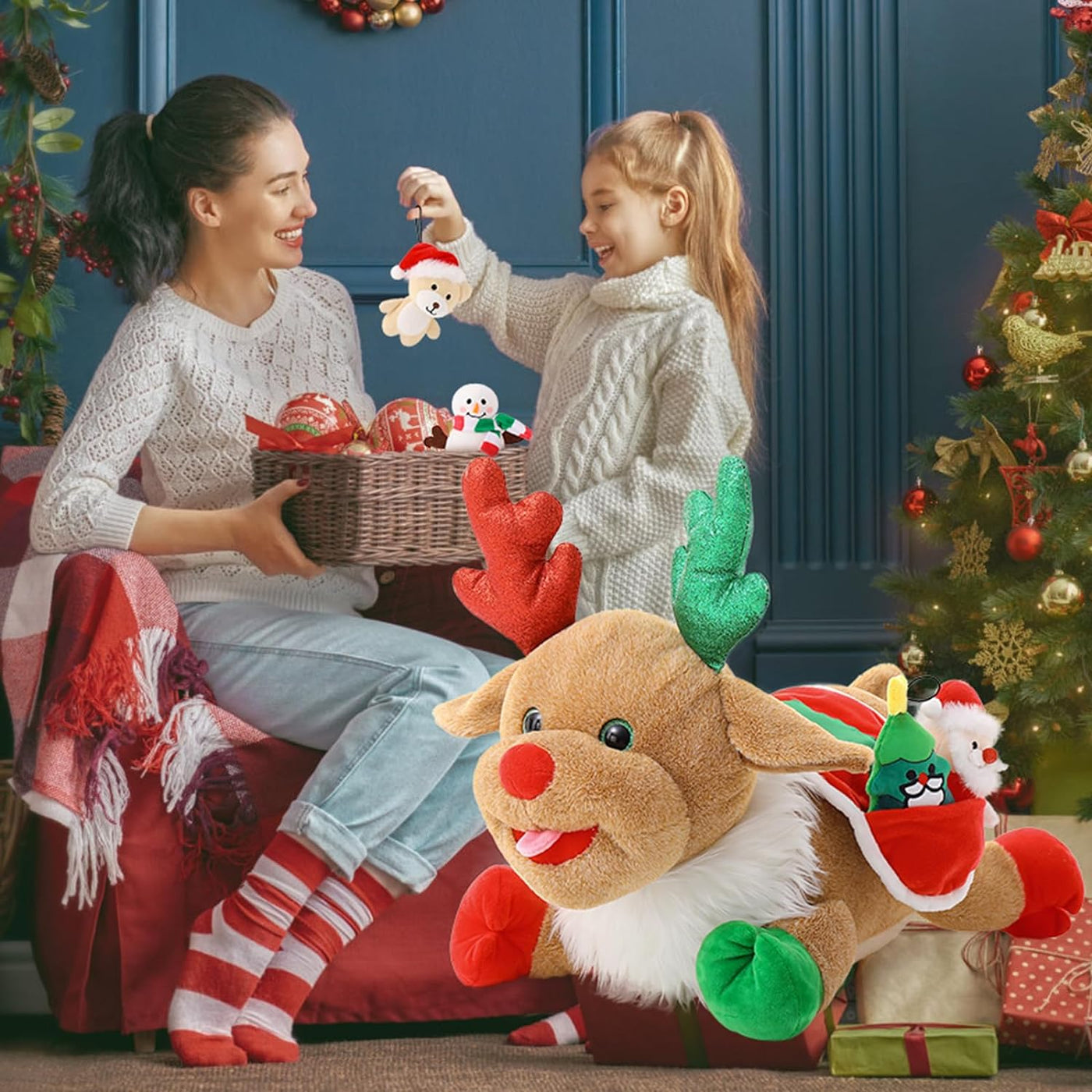 Christmas Reindeer Plush Toy Set, 15.7 Inches