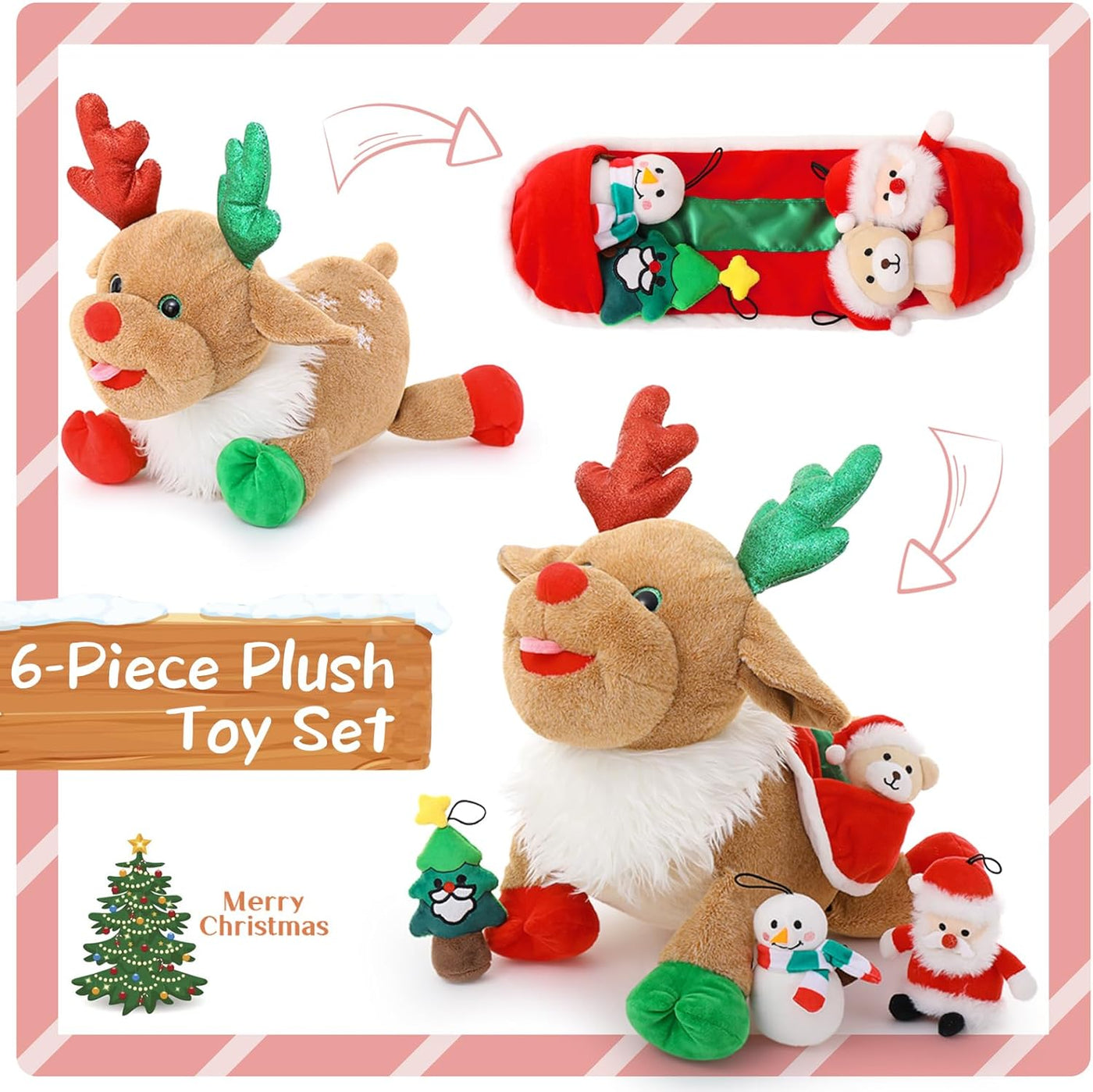Christmas Reindeer Plush Toy Set, 15.7 Inches
