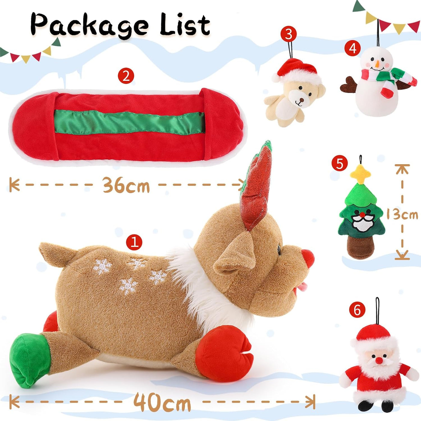 Christmas Reindeer Plush Toy Set, 15.7 Inches