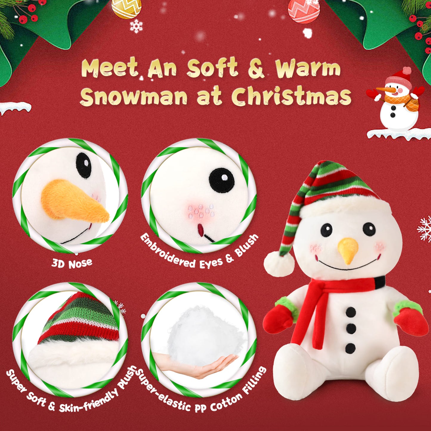 MorisMos Plush Toys - Snowman Plush Toys Christmas Plush Pillow, 14.2 Inches - Cute Cartoon Cushion Pillows - Free Shipping