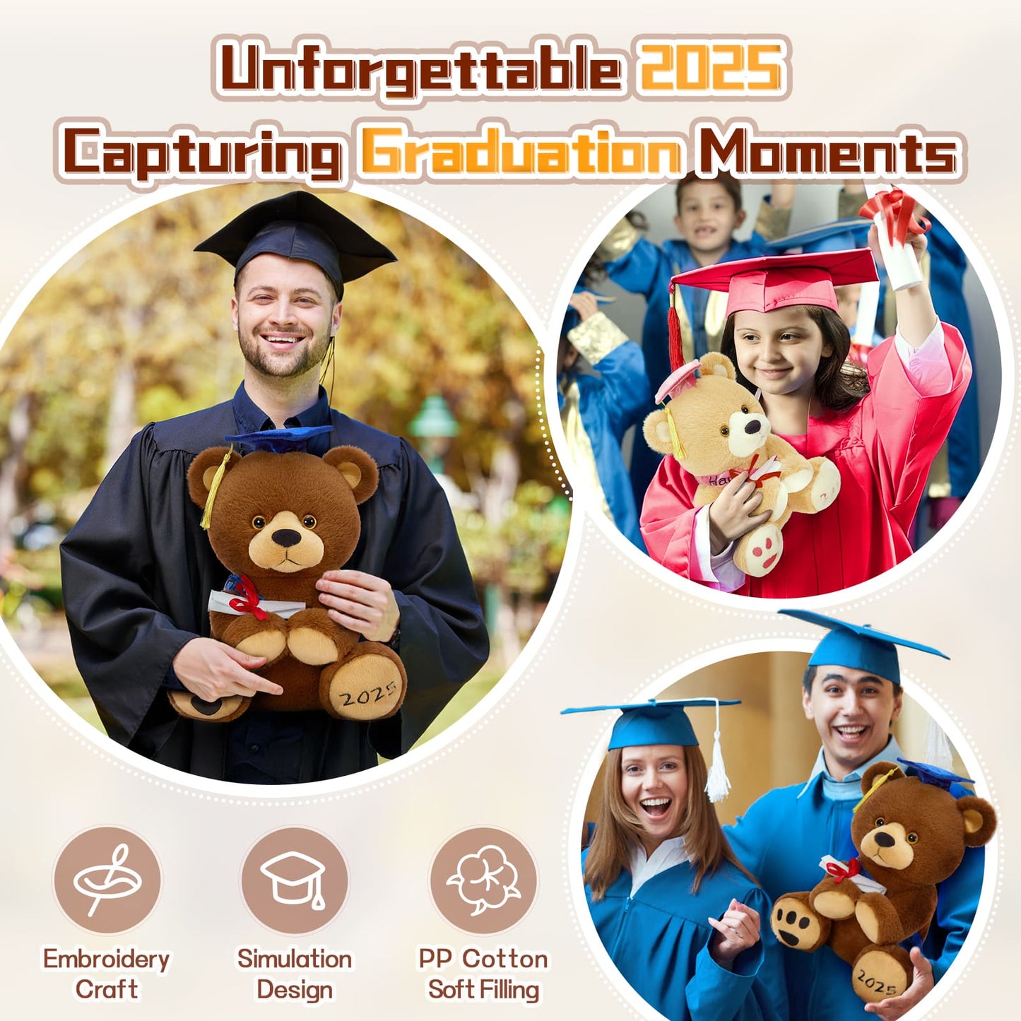 Graduation Teddy Bear Plush Toys - Light Brown Teddy Bear Stuffed Animals for 2025 Graduates - Graduation Gift for Class of 2025 - Graduation Teddy Bear with Bachelor Hat and Diploma - Bulk Graduation Teddy Bear Plush - Class 2025 Graduation Decorations 