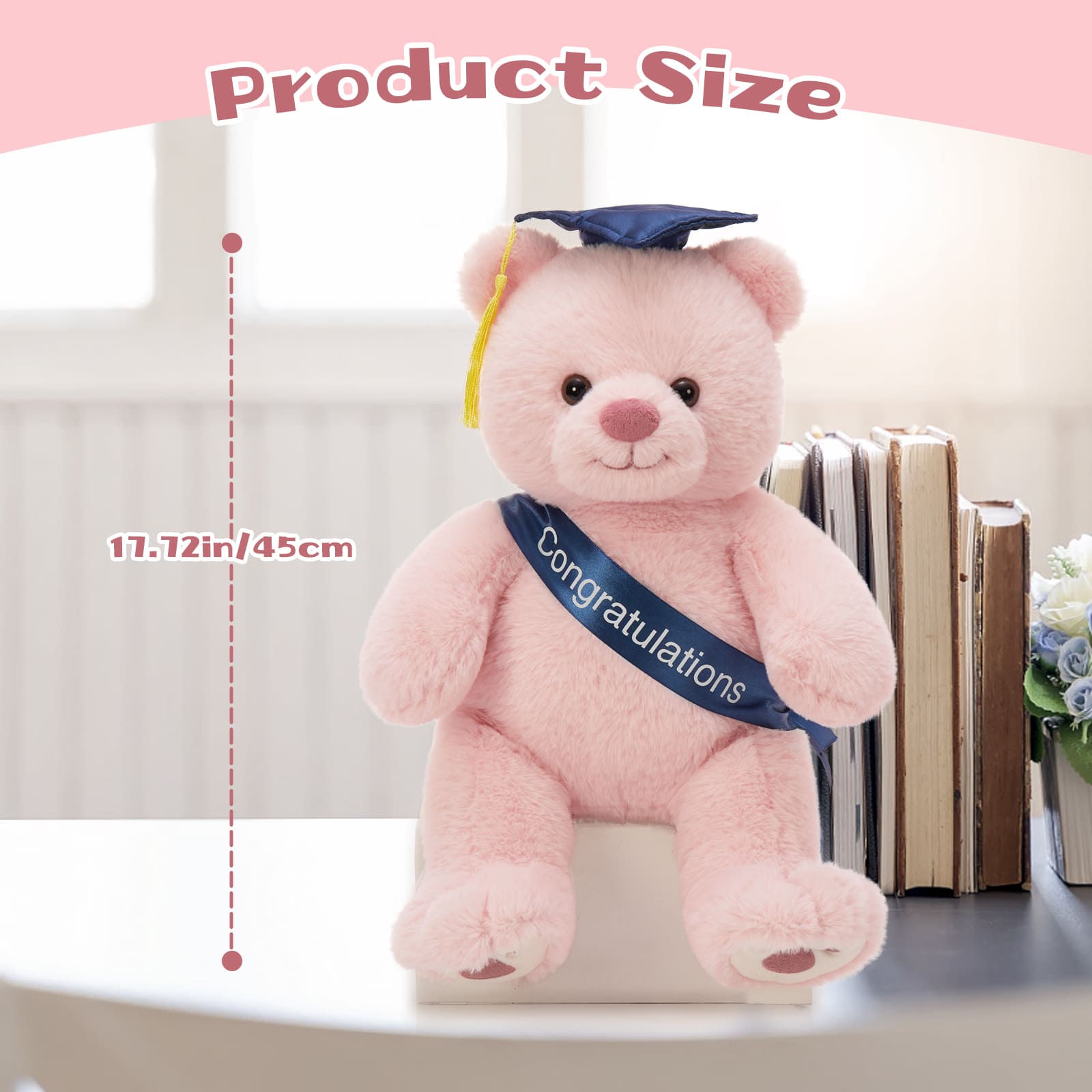 2025 Graduation Teddy Bear Plush Toys, Brown/Pink, 17.72 Inches