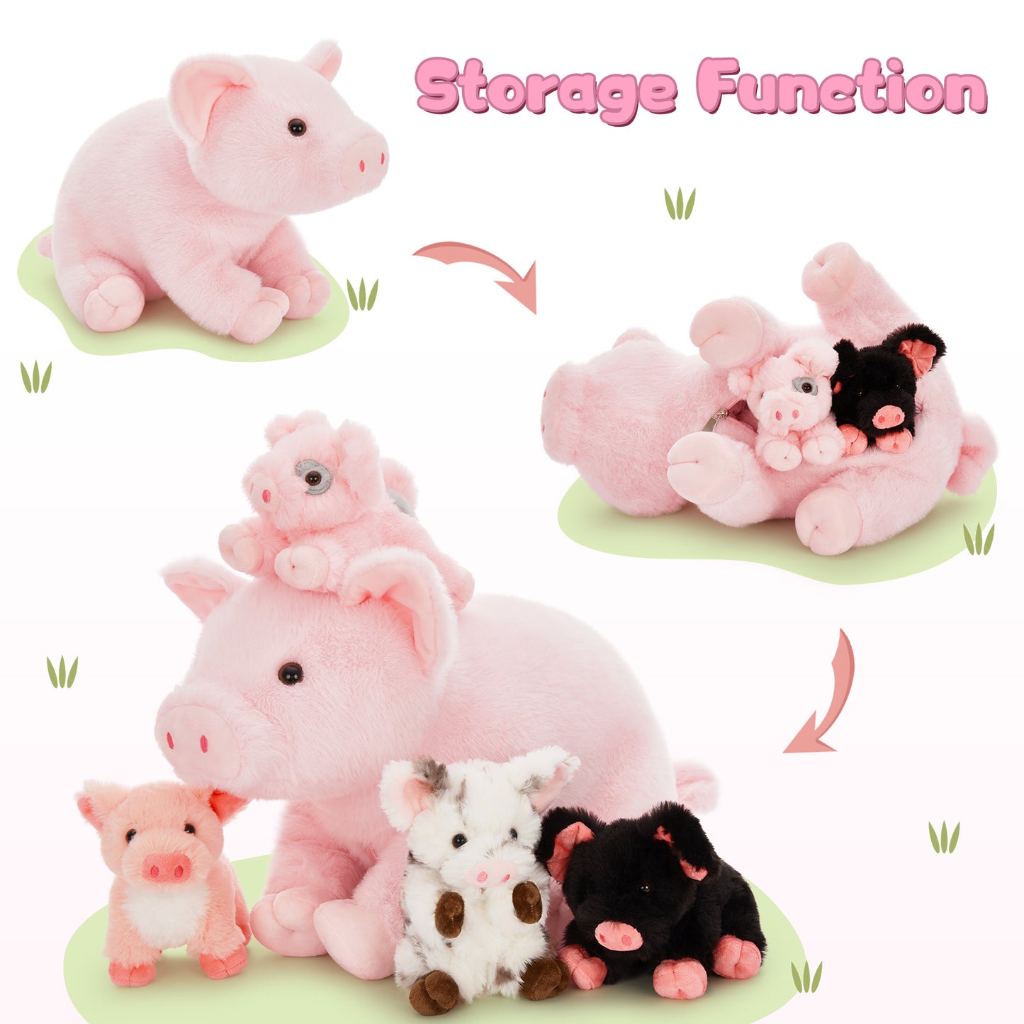 Pig Stuffed Animals Farm Plush Toys, Pink, 15.7 Inches