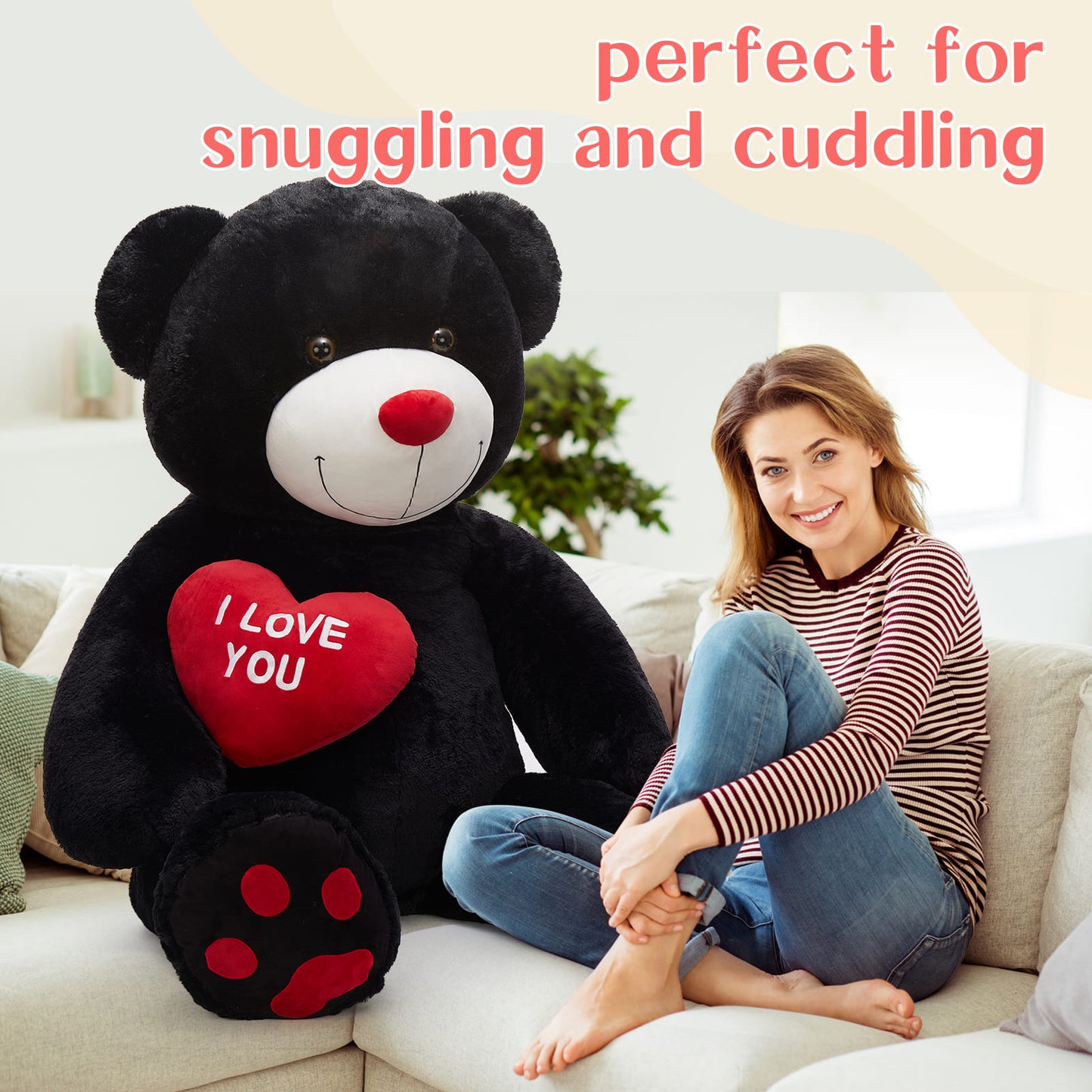 Giant 180 CM Black Teddy Bear Plush Toys - 6 Feet Teddy Bear Stuffed Animals - Teddy Bear Plush with ' I Love You ' Heart - Valentine's Day Gift for Girlfriend/Boyfriend - Romantic Confession/Propose Marriage Gift Ideas - Anniversary Gift for Wife/Husband - Teddy Bear Theme Baby Shower