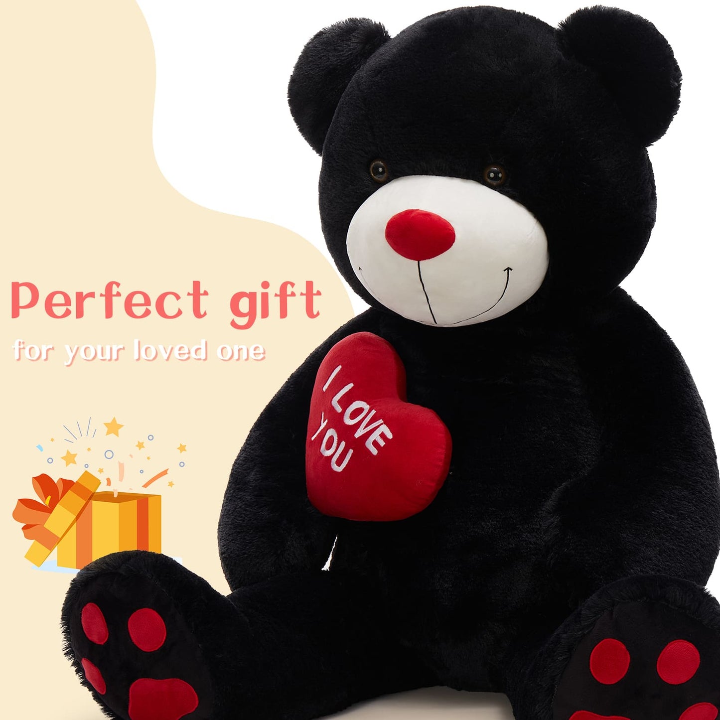 Giant 180 CM Black Teddy Bear Plush Toys - 6 Feet Teddy Bear Stuffed Animals - Teddy Bear Plush with ' I Love You ' Heart - Valentine's Day Gift for Girlfriend/Boyfriend - Romantic Confession/Propose Marriage Gift Ideas - Anniversary Gift for Wife/Husband - Teddy Bear Theme Baby Shower