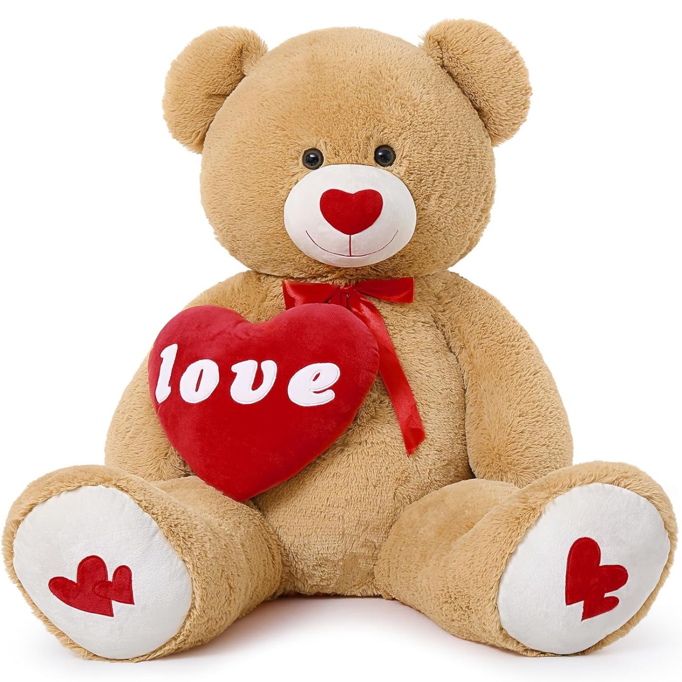 Valentine's Day Teddy Bear Stuffed Animals - Giant 5 FT Brown Teddy Bear Plush Toys with Red Heart - Valentine's Day Gift for Girlfriend/Boyfriend - Fluffly Cuddly Plushy Fluffy Toy - Cute Teddy Bear Plush Pillows for Kids - Christmas/Birthday Gift for Children/Teens/Adults - Romantic Anniversary Gift for Wife/Husband - Free Shipping