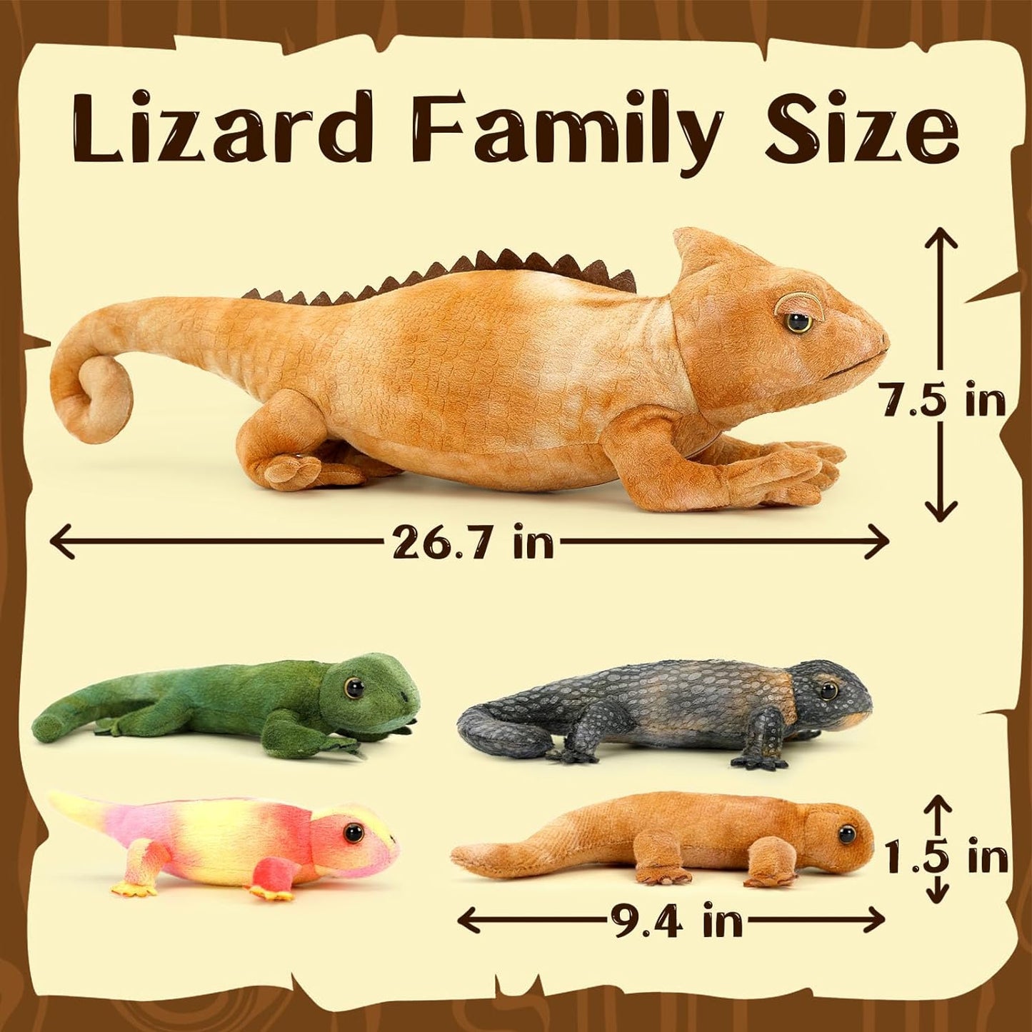 Big Lizard Plush Toys - 5 Pcs Realistic Chameleon Stuffed Animals - Cool Lifelike Bearded Dragon Plush Dolls - Stuffed Animal Lizard Babies with Their Mom - Chameleon Soft Toys - Gifts for Boys Girls