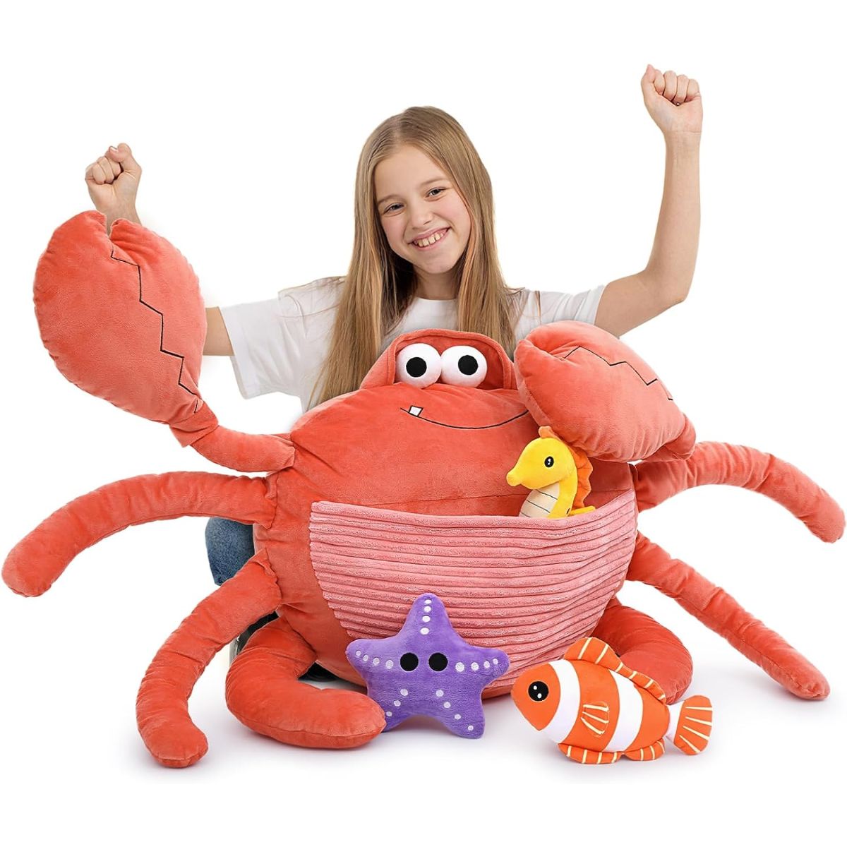 Giant Crab Stuffed Animals, 39 Inches - Seahorse/Starfish/Anemone Fish Plush Toys - Weighted Cartoon Soft Throw Pillows - Cozy Cushion Plush Pillows - Christmas/Birthday/Baby Shower/Easter/Thanksgiving/Halloween Gift